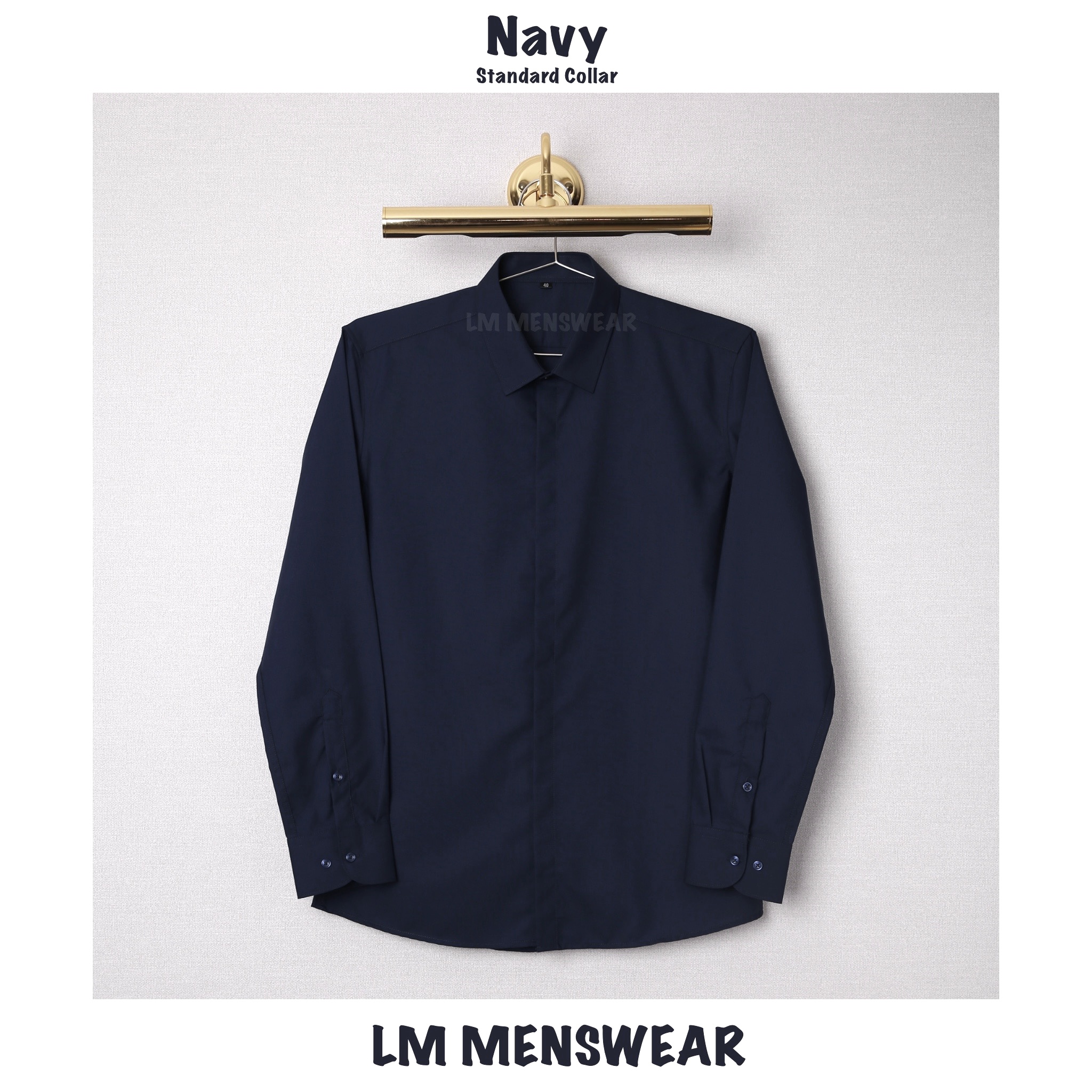 เสื้อเชิ้ตคอจีน สีกรม (Navy Shirt - Mandarin Collar)