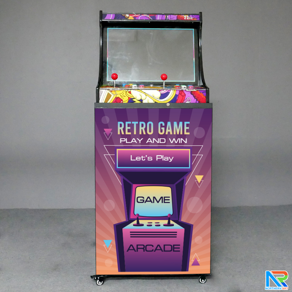 เช่าตู้เกมส์กดตั้งพื้น พร้อมเกมส์นับ 1,000+ มีลำโพงและเพลงในตัว เล่นพร้อมกันได้ 2 คน ขนาด (W)59 x (D)42 x (H)144cm