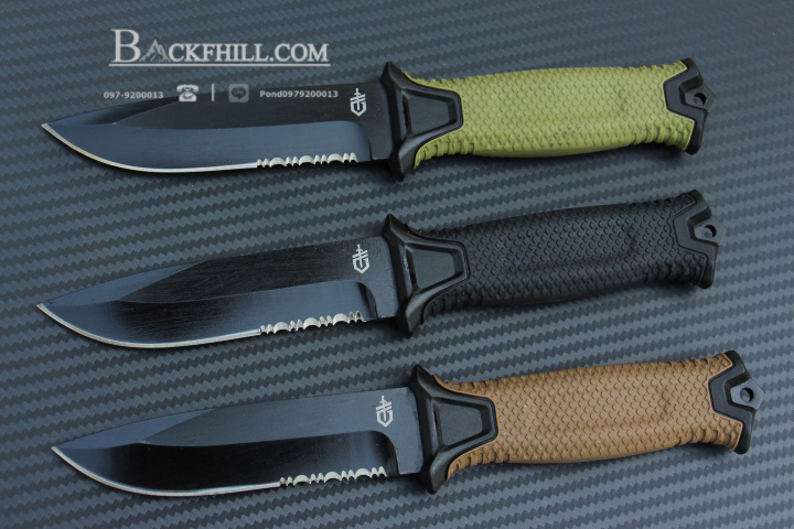 มีดใบตายสายลุย Gerber Strong Arm Semi Serrated Fixed Blade OEM สีดำ