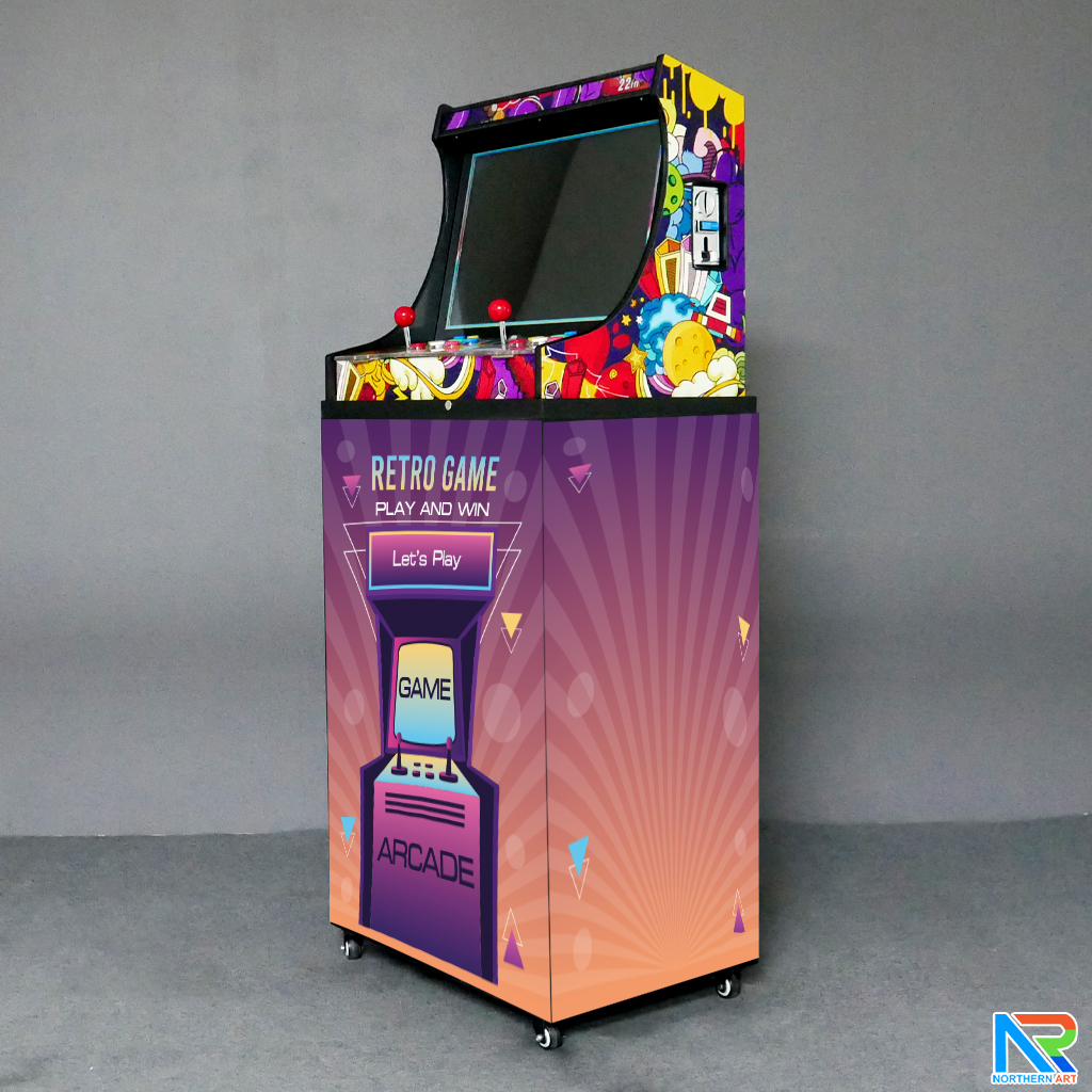 เช่าตู้เกมส์กดตั้งพื้น พร้อมเกมส์นับ 1,000+ มีลำโพงและเพลงในตัว เล่นพร้อมกันได้ 2 คน ขนาด (W)59 x (D)42 x (H)144cm