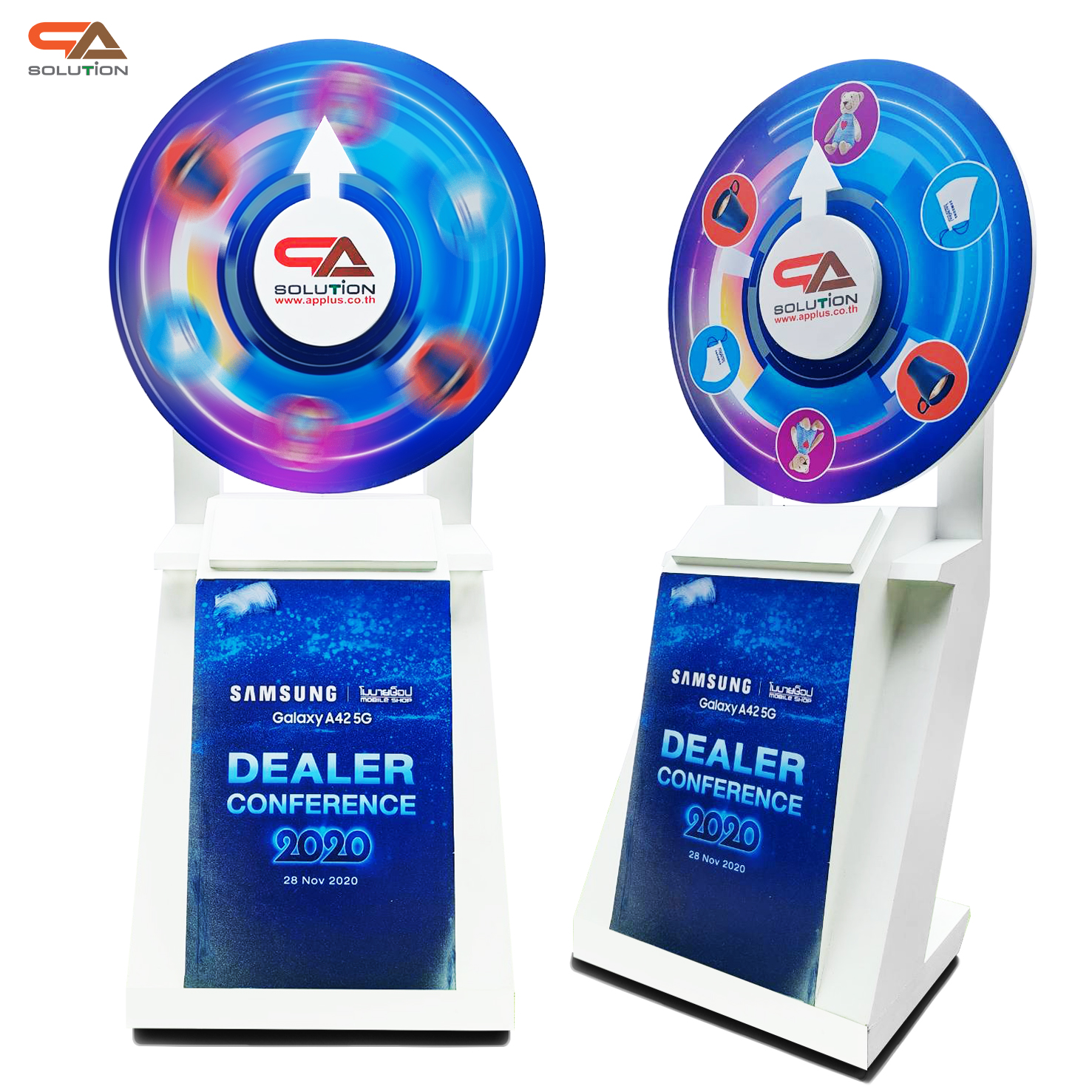 เช่าเกมส์วงล้อไม้ตั้งพื้น แบบหมุน ขนาดวงล้อ 80 ซม. สูง 161 ซม. พร้อมล้อเลื่อน มีตู้เก็บของ