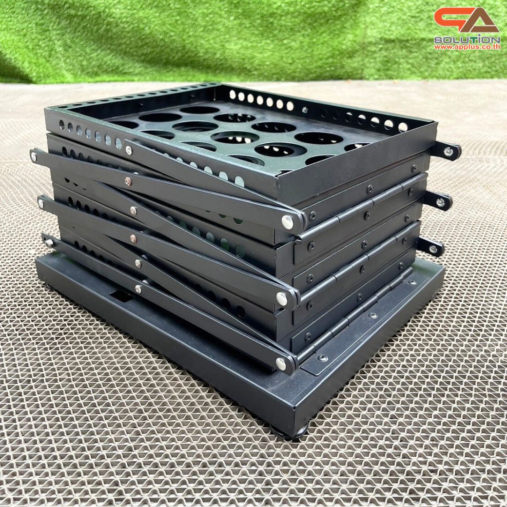 ชั้นวางโบรชัวร์เหล็ก สีดำ รุ่นพับได้ 2 ด้าน ขนาด A4 พับเก็บได้ เคลื่อนย้ายสะดวก พร้อมกระเป๋า 1 ใบ