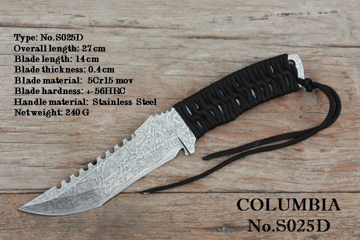 มีดใบตาย COLUMBIA รุ่น S025D สีรมดำ มีด FULL TANK สีเงินใบลาย พร้อมซองไนลอน สำเนา