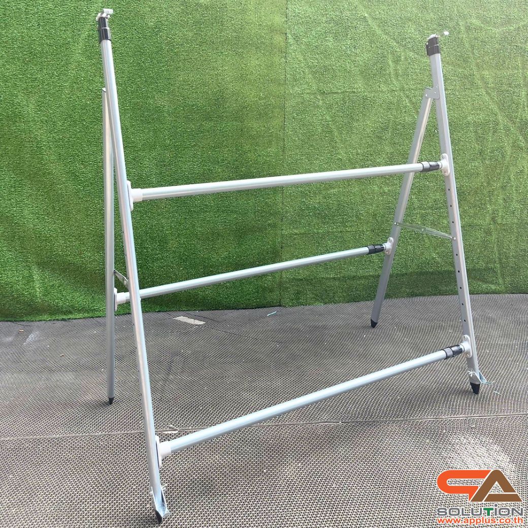 ขาตั้งป้าย ปรับขนาดได้ วัสดุอะลูมิเนียม ถอดประกอบได้ เคลื่อนย้ายสะดวก รองรับขนาดงานพิมพ์ (W) 120-240 x (H) 60-145 cm.