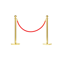 เสากั้นบริเขต สแตนเลสหัวกลมสีทอง พร้อมเชือกกำมะหยี่ สีแดง