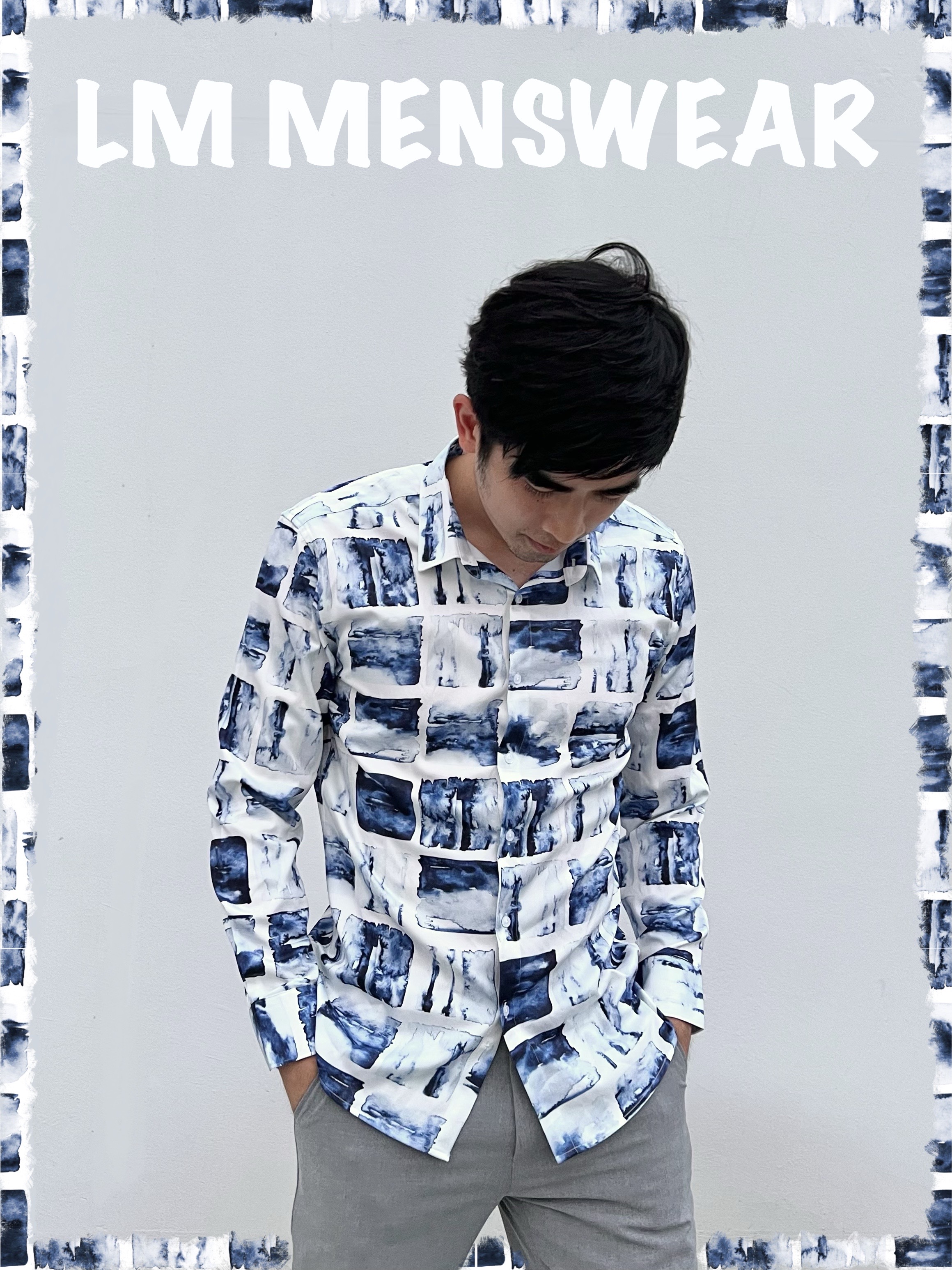 Navy Blue Squared Patterned Shirt
