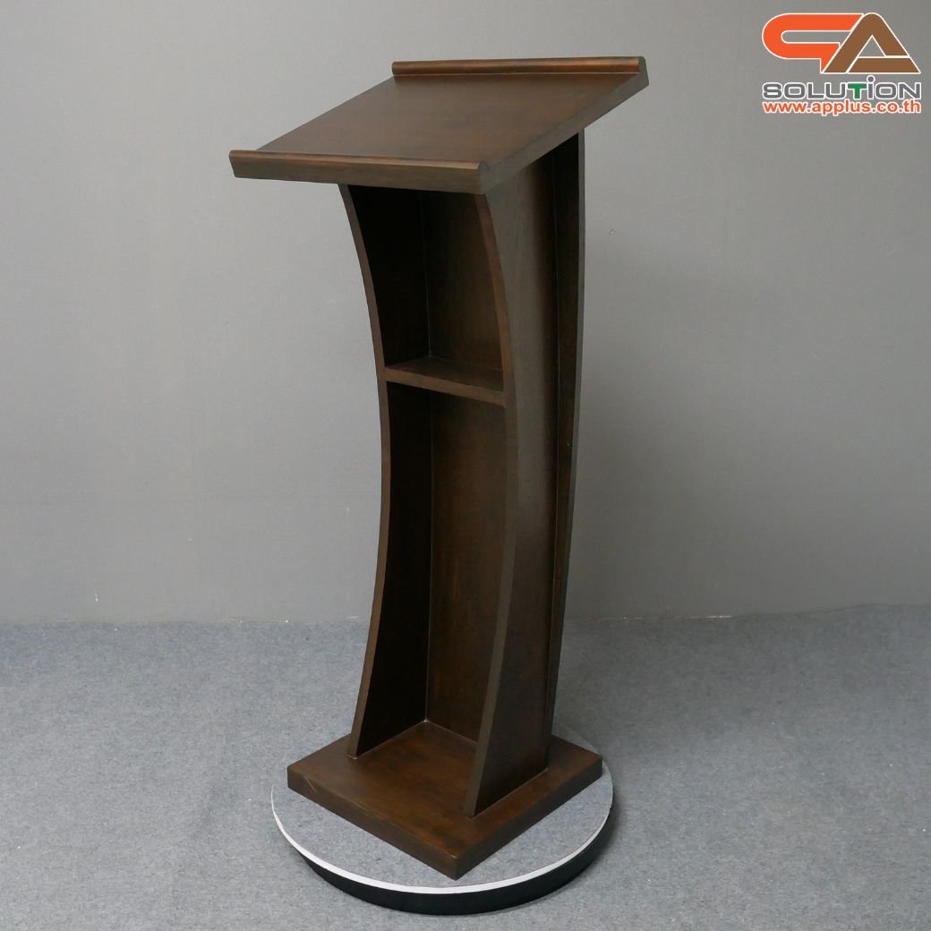 โพเดียมไม้ สีโอ๊ค ขนาด (W) 50 x (L) 40 x (H) 120ซม.TOP เอียง พร้อมชั้นวางของ