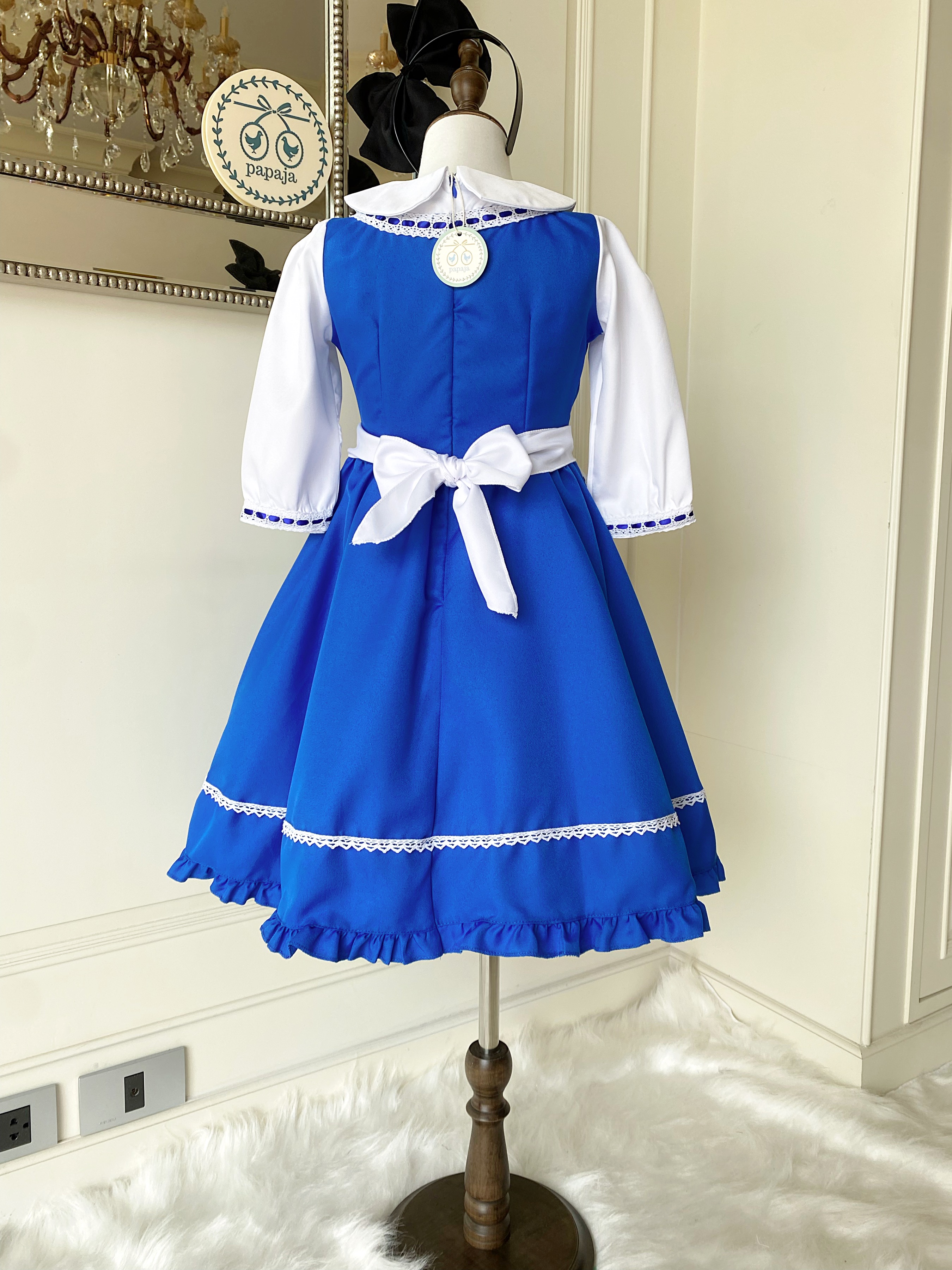 ชุดเจ้าหญิงอลิสแขนตุ๊กตาปกคอบัว (Alice in Wonderland) พร้อมที่คาดผมโบว์สีดำ