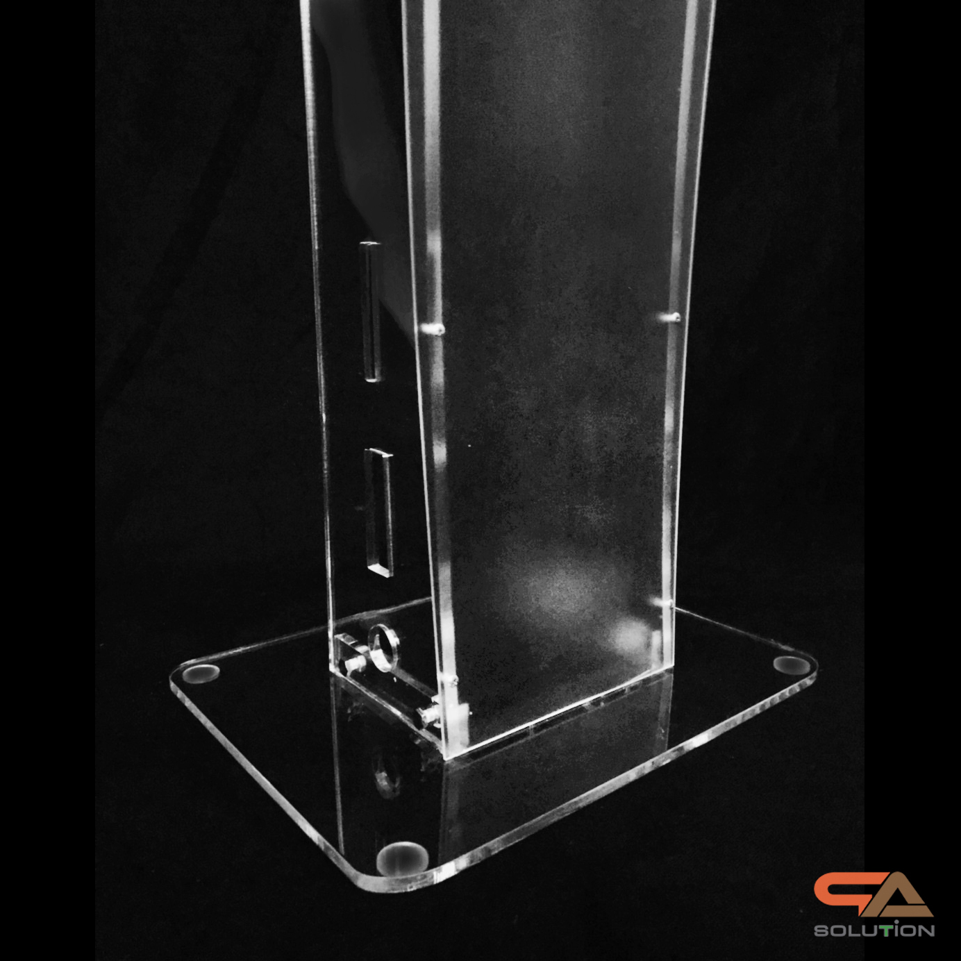 โพเดียมอะคริลิคใส รุ่น AC-11 ด้านหน้าอะคริลิคฝ้า TOP ตรง ขนาด (W)47 x (L)37 x (H)100 cm.