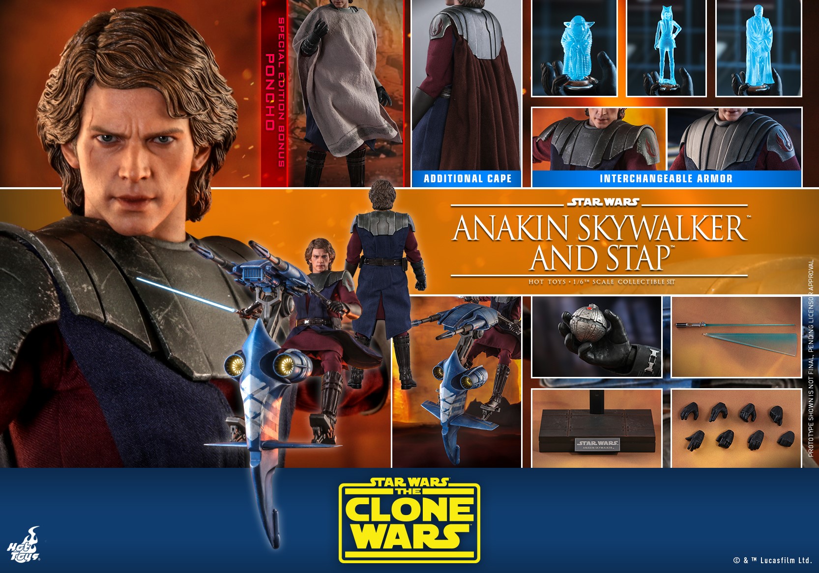 Hot Toys TMS020 1/6 Star Wars: The Clone Wars - Anakin Skywalker And Stap (Special Edition Bonus)