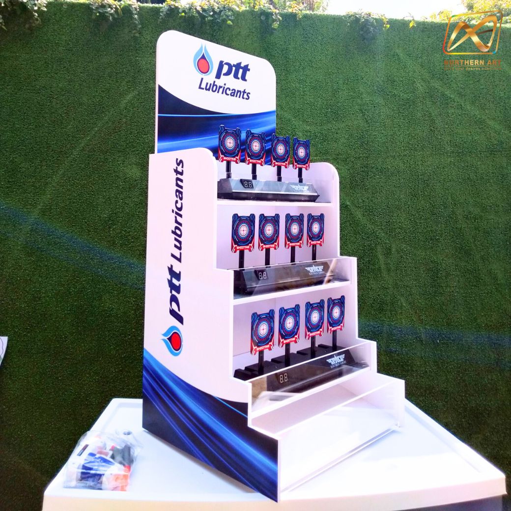 เช่าเกมส์ยิงเป้านิ่ง ตั้งโต๊ะ ขนาด (W)40 x (D)40 x (H)90 cm. พร้อมเป้านิ่ง 4 แผ่น 3 ชุด และปืนกระสุนโฟม 1 กระบอก