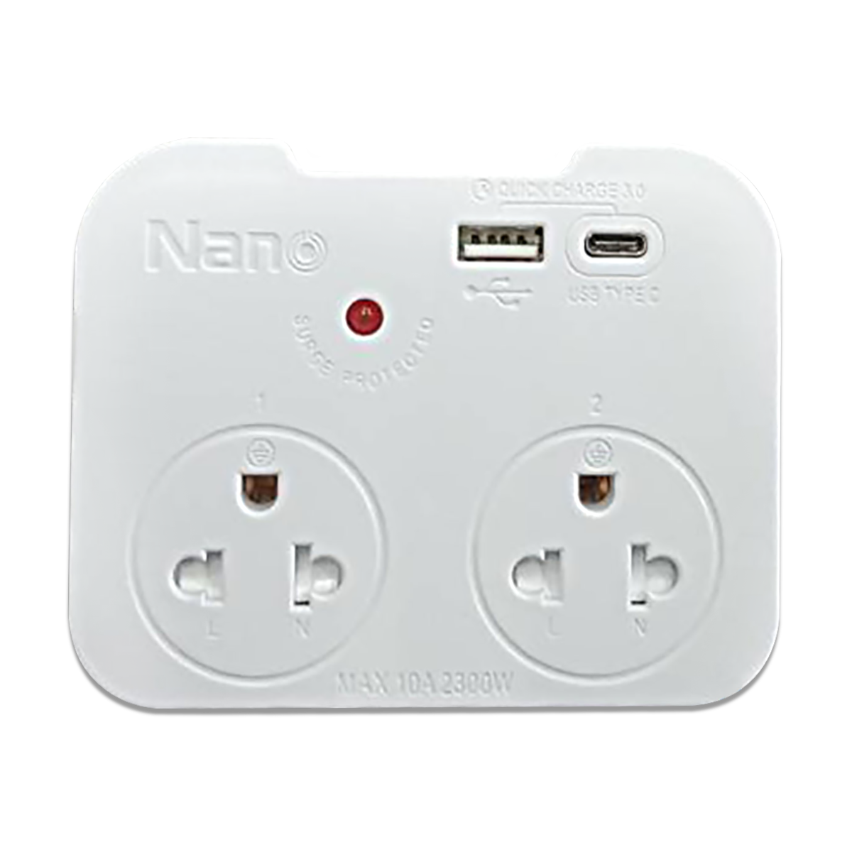NANO ปลั๊กพ่วงพกพา 2 เต้ารับ+USB TYPE A+TYPE C 10A