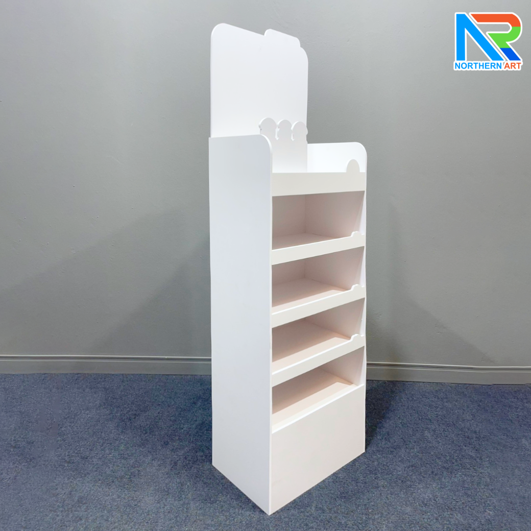 ชั้นวางสินค้าพลาสวูด 5 ชั้น ขนาด (W)46.6 x (D)30 x (H)152.5 cm. พร้อมงานพิมพ์ พลาสวูดหนา 8 มม. สั่งผลิตตามแบบ