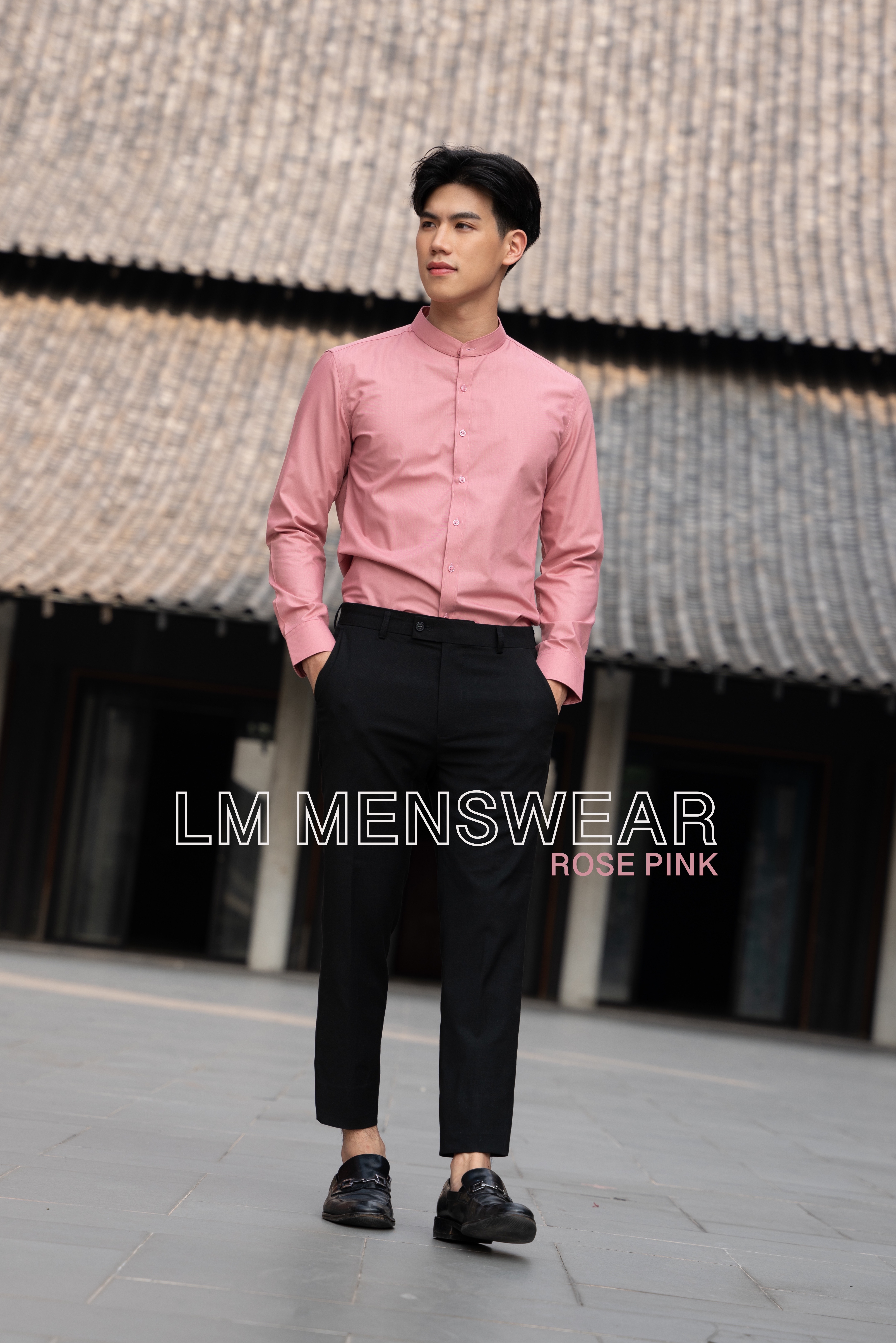 เสื้อเชิ้ตคอจีน สีชมพูโรส (Rose Pink Shirt - Mandarin Collar)