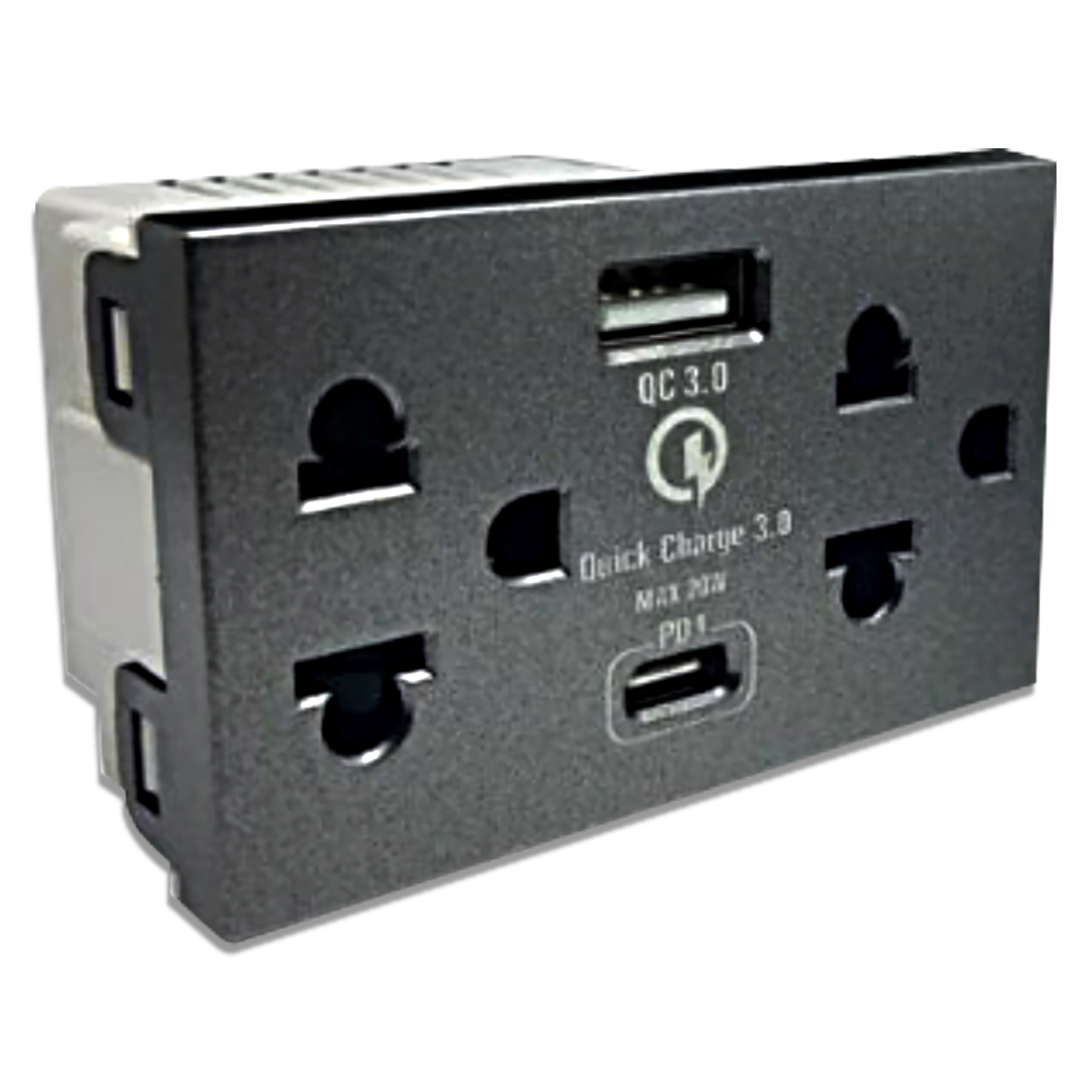 NANO เต้ารับคู่มีกราวน์ และม่านนิรภัย+USB Type A+Type C Urban series สีดำ รุ่น UR-P605UB