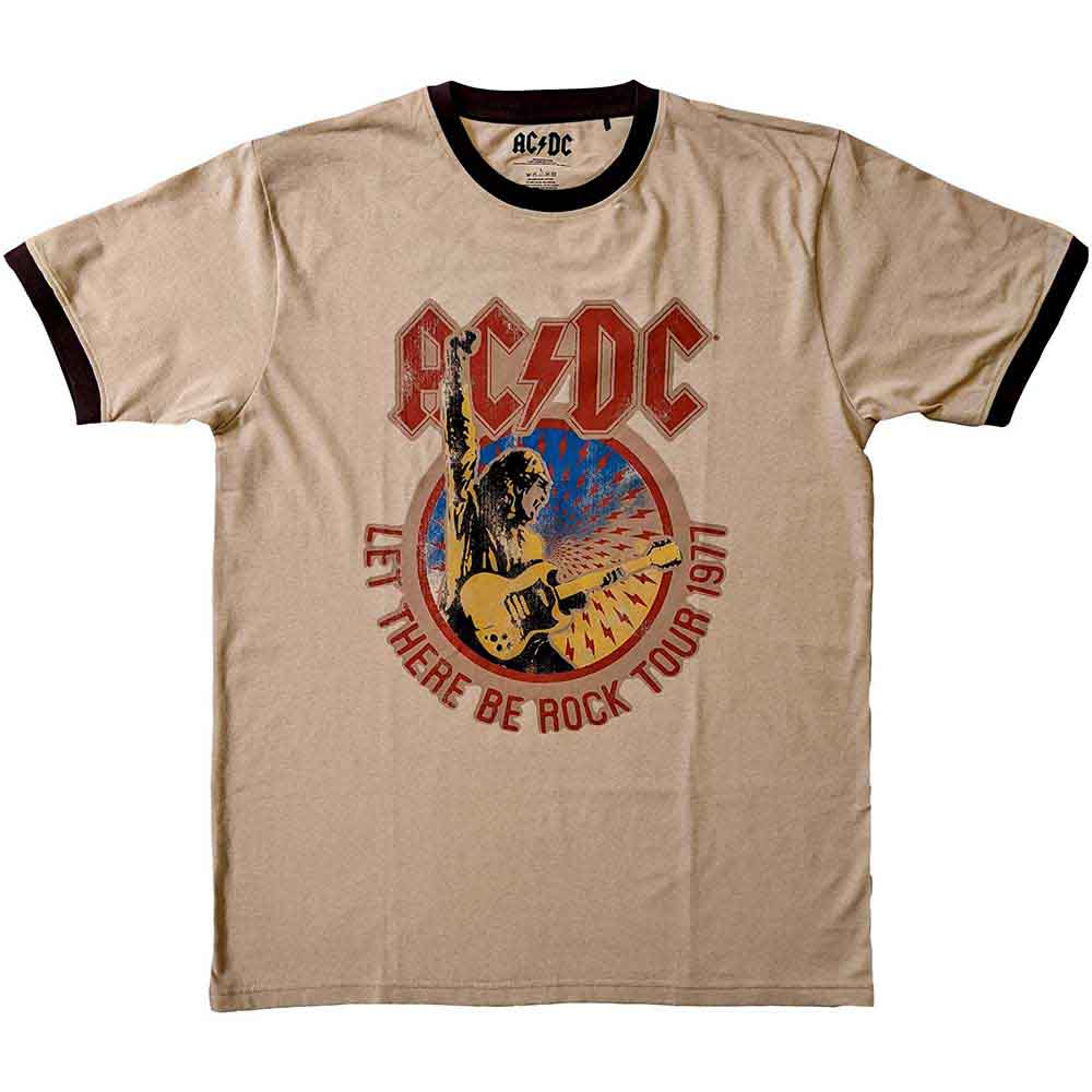 AC/DC Unisex Ringer T-Shirt: Let There Be Rock Tour '77 SAND