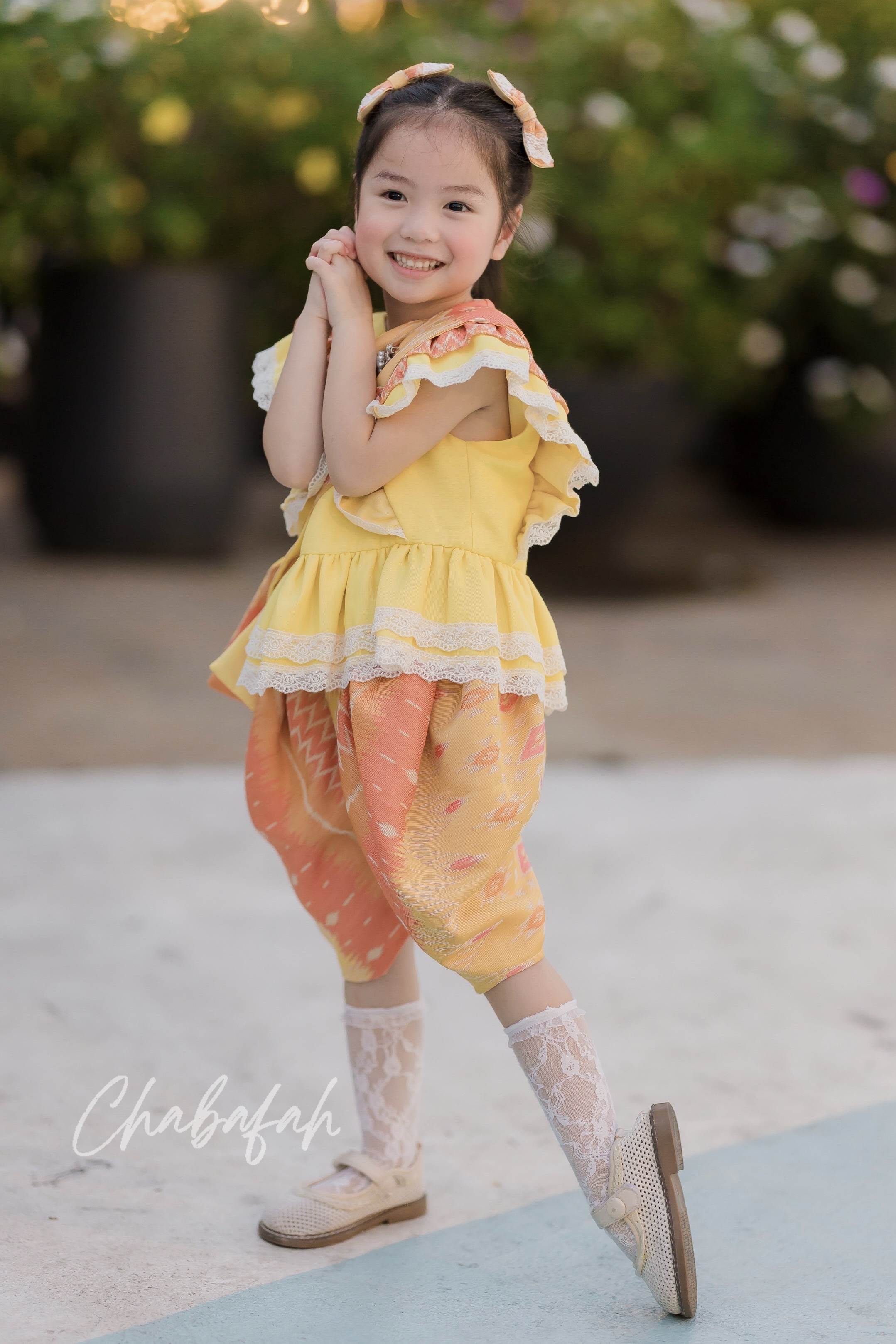 (เซต 4 ชิ้น) ชุดไทยแบรนด์ Chabafah รุ่น ศิรินภา สีเหลือง