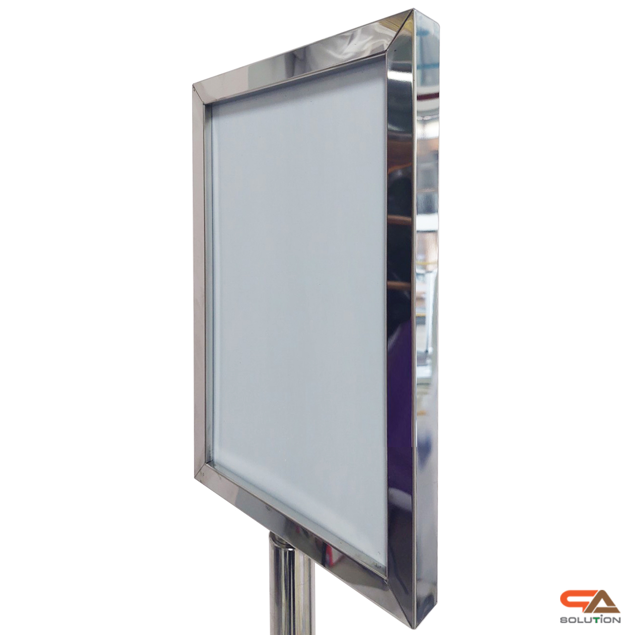 SALE! โปสเตอร์สแตนด์ สแตนเลส แนวตั้ง ขนาด A4 เกรด 201ฐานกลม โชว์ภาพ2ด้าน