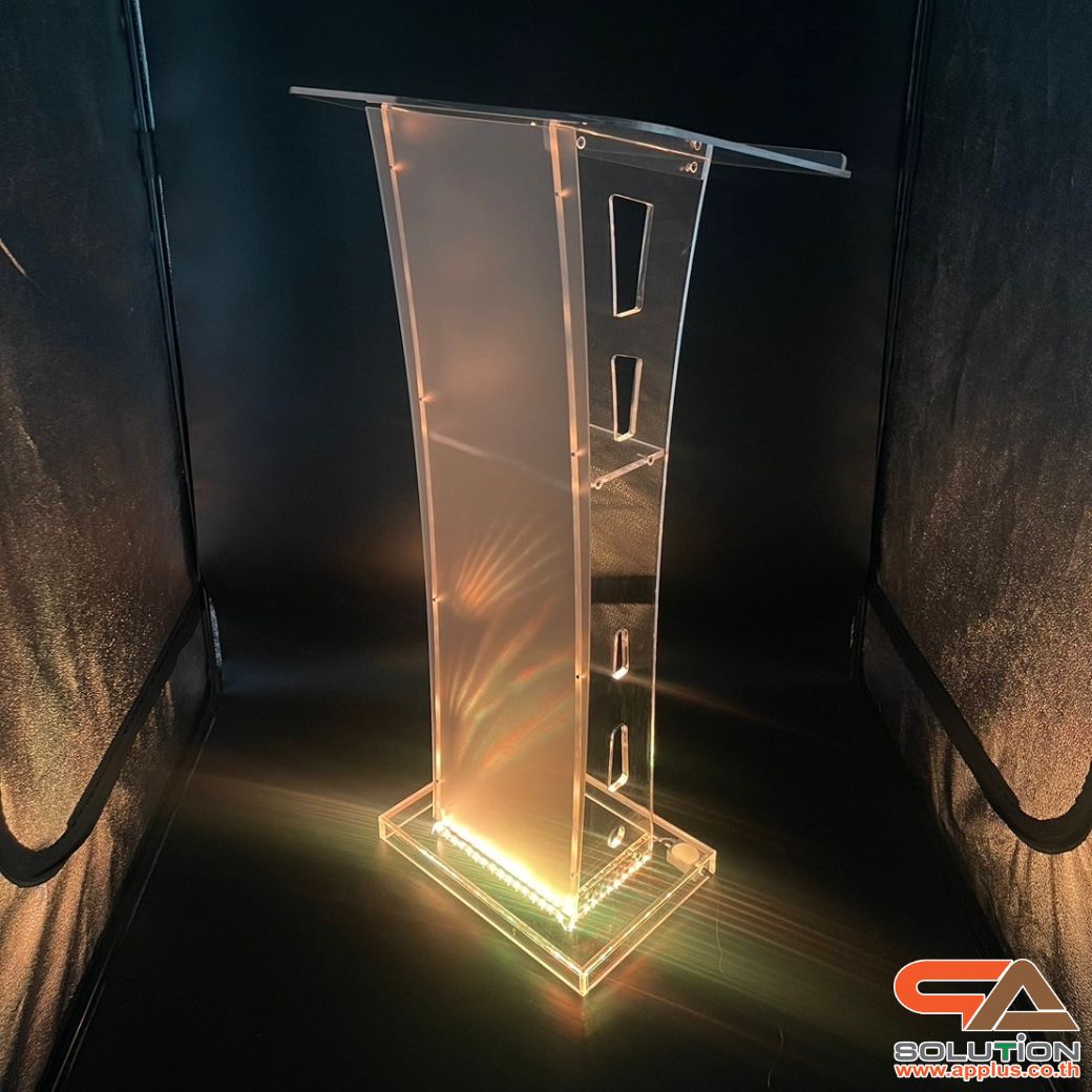 โพเดียมอะคริลิค เรืองแสงLED เปลี่ยนสีได้ พร้อมรีโมท TOP เอียงพร้อมกันตก ขนาด(W)60 x (L)40 x (H)114 cm.