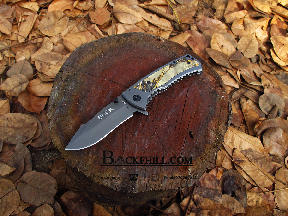 มีดพับ BUCK รุ่น X67 ด้ามจับลายไม้แห้ง OME สำเนา