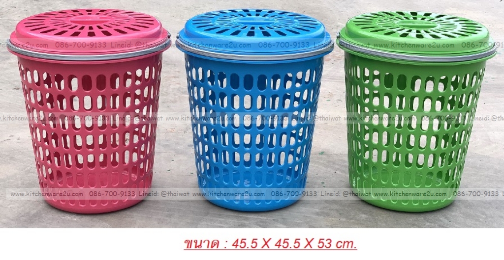 P11349 ตะกร้ากลมมีหูหิ้ว+ฝา จัมโบ้ (45 X 45 X 53 cm.) No.272 (ราคาส่งต่อ 1 โหล : 12 ใบ: เฉลี่ย 100 บต่อใบ)