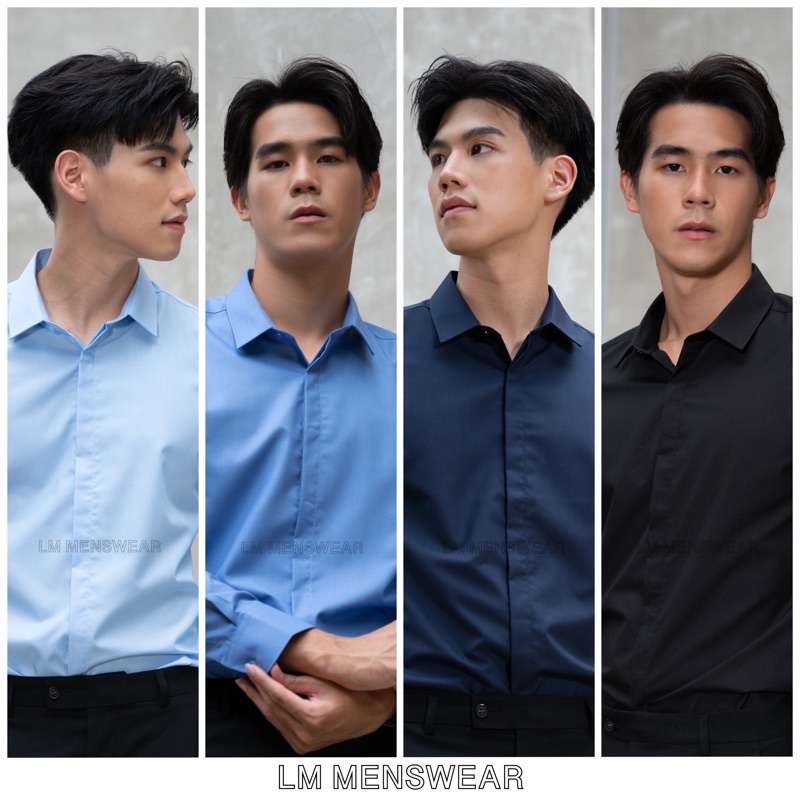 เสื้อเชิ้ตคุณภาพ คอปก 2 แบบ (ซ่อนกระดุม / โชว์กระดุม) สีฟ้า(Sky Blue) สีฟ้าเข้ม(Royal Blue) สีกรม(Navy) สีดำ(Black)