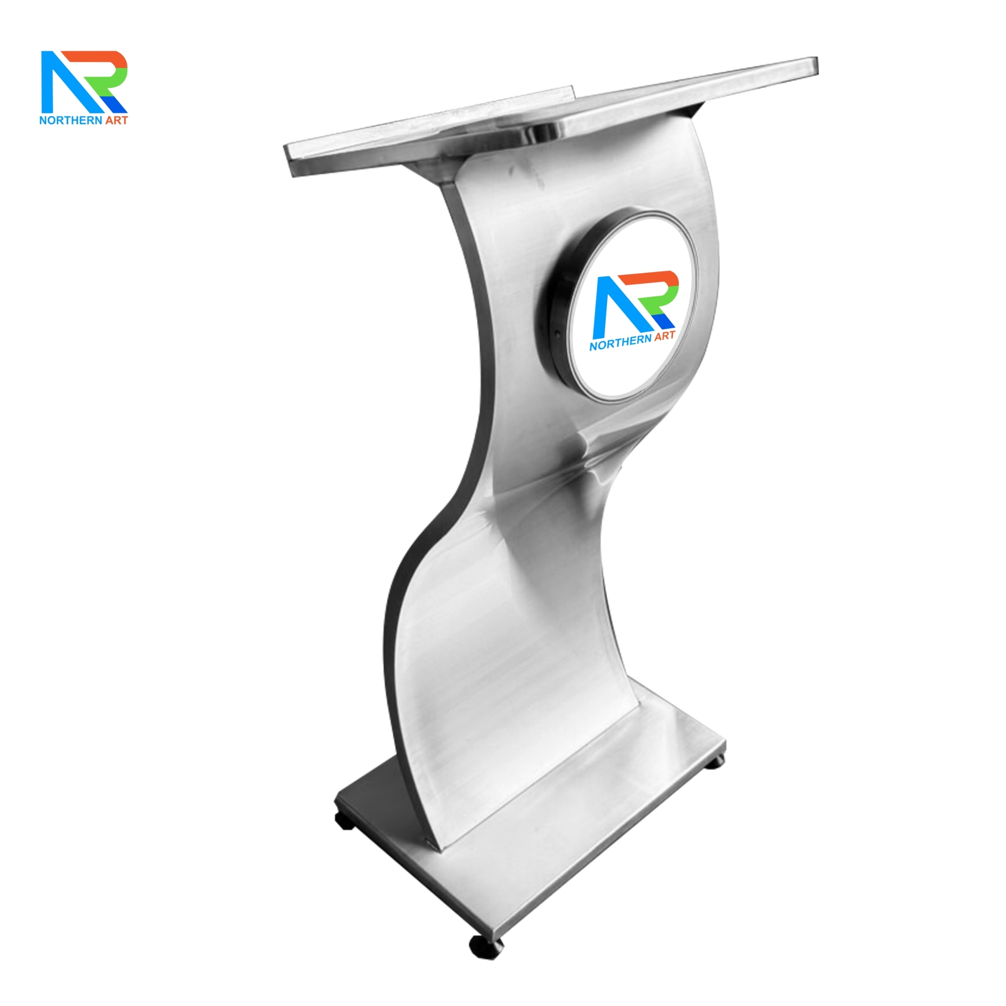 โพเดียมสแตนเลส รูปทรงตัวS ขนาด (W) 50 x (L) 45 x (H)110 ซม.เกรด 304 เชื่อมประกอบทั้งตัว แข็งแรง ทนทาน