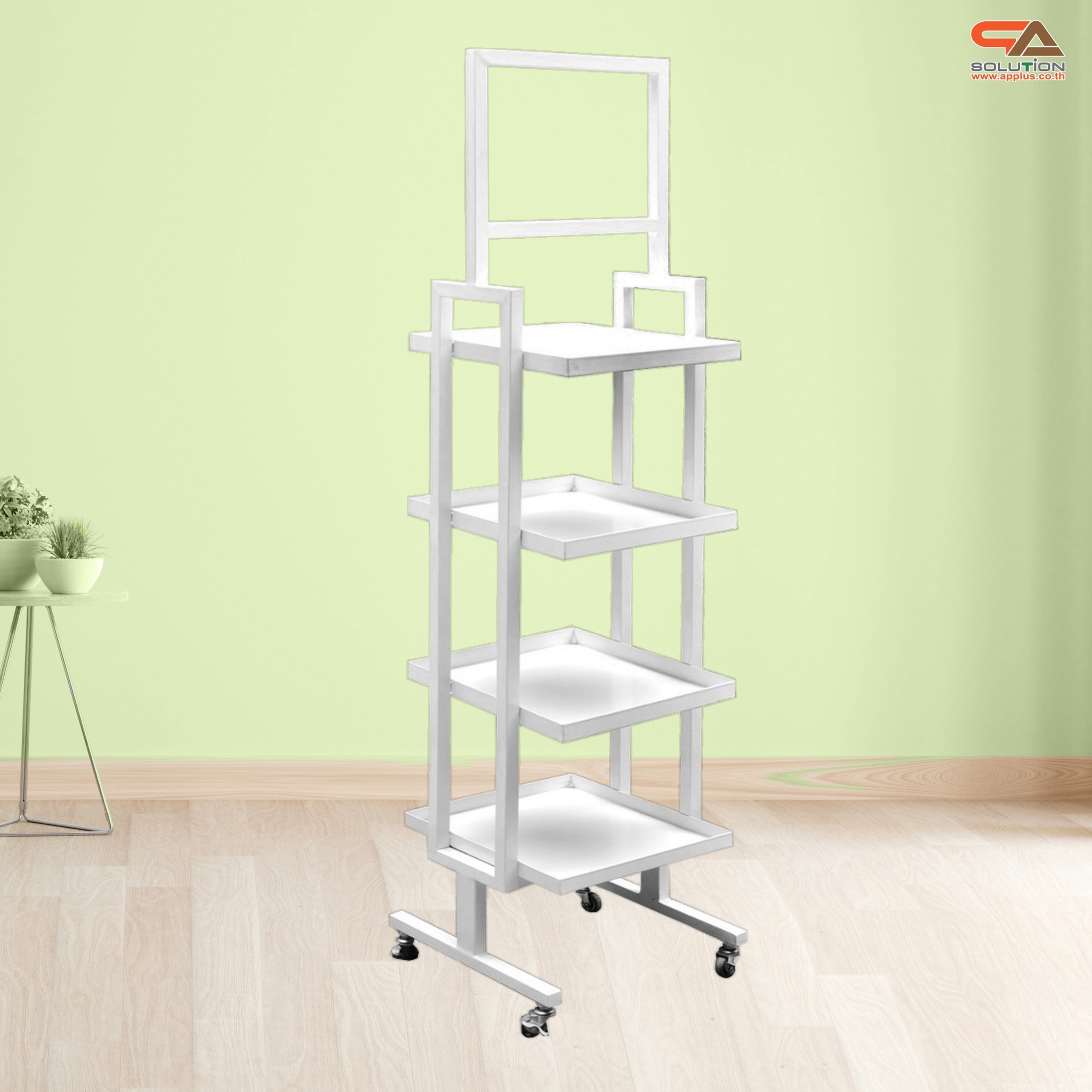 ชั้นวางสินค้าเหล็ก 4 ชั้น สีขาว ขนาด (W)40 x (D)40 x (H)162 ซม. พร้อมล้อ เคลื่อนย้ายสะดวก แข็งแรง รับน้ำหนักได้ดี