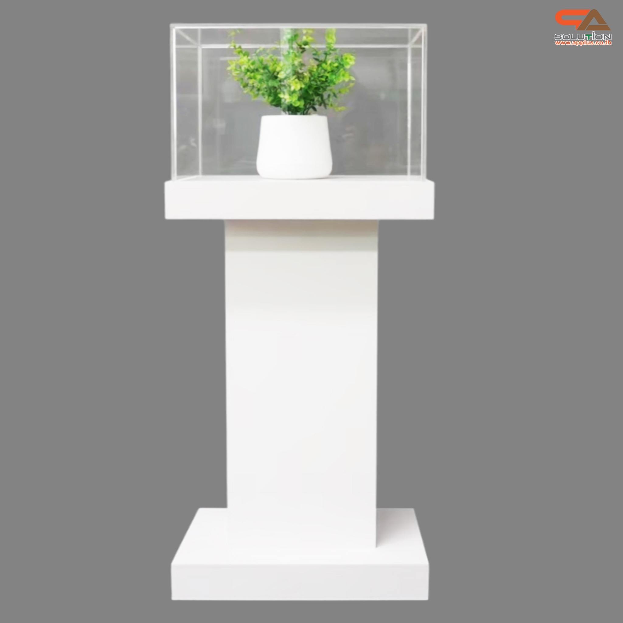 แท่นโชว์สินค้า ดีสเพลย์โชว์สินค้า สีขาว ขนาด (W)50 x (L)40 x (H)119 cm. ด้านบนครอบด้วยอะคริลิคใส4ด้าน