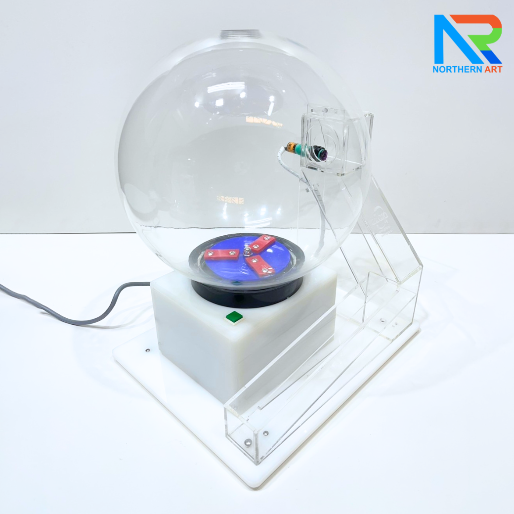 เกมส์จับฉลากไฟฟ้าทรงกลม ตั้งโต๊ะ ขนาด (W)35 X (L)30 X (H)45 cm. ตัวเกมส์หมุนเองอัตโนมัติ พร้อมระบบเซ็นเซอร์จับลูกบอล