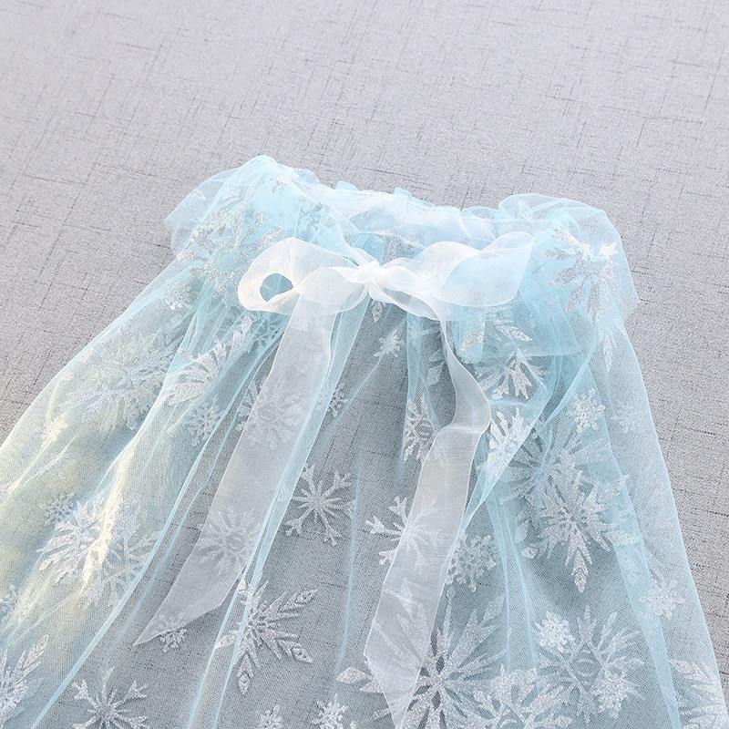 ชุดเจ้าหญิงเอลซ่า รุ่นเด็กเล็ก แขนกุดปักเลื่อมพร้อมผ้าคลุมสกรีนลาย Snow Flake