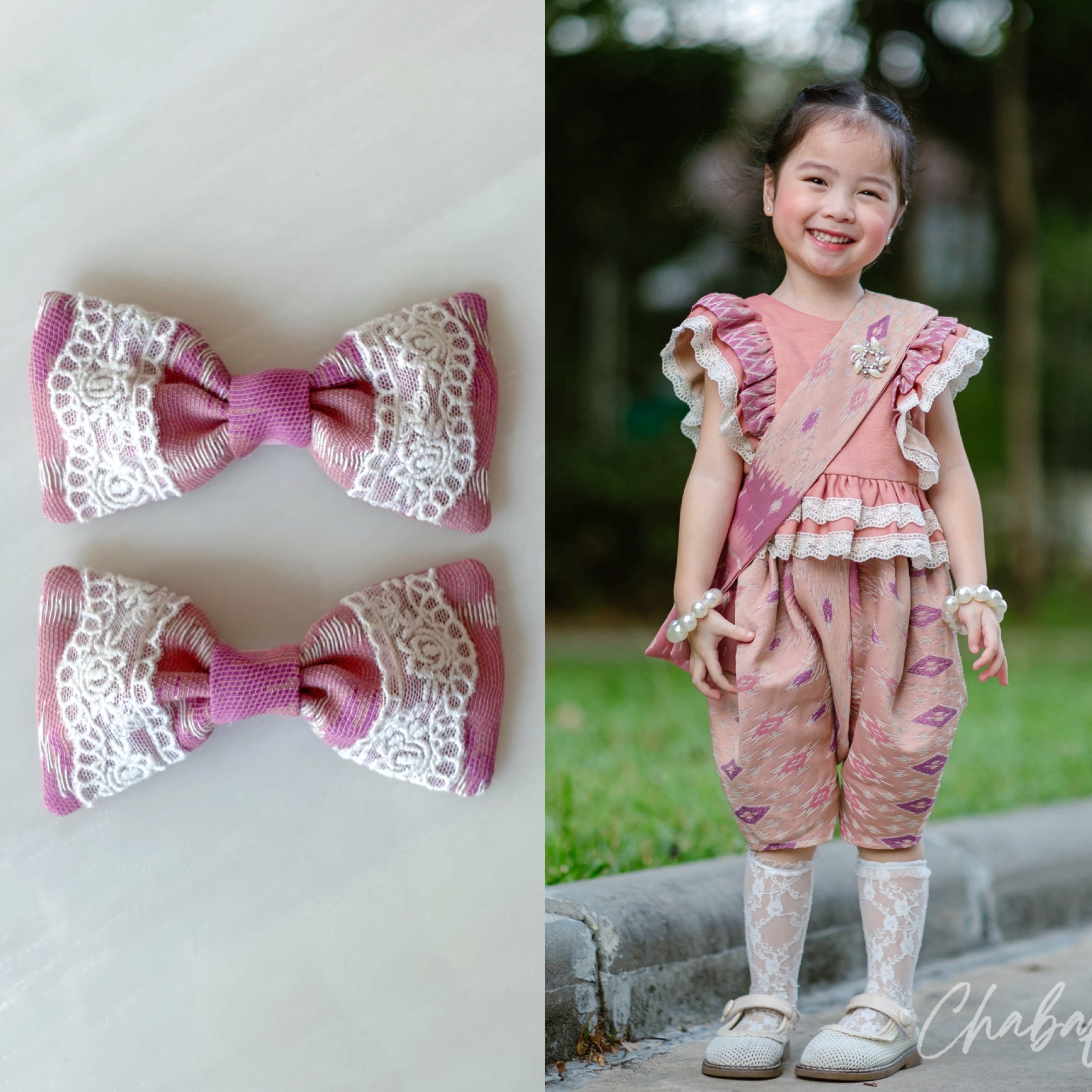 (ขายเป็นคู่) กิ๊ฟติดผมผ้าไทย แบรนด์ Chabafah