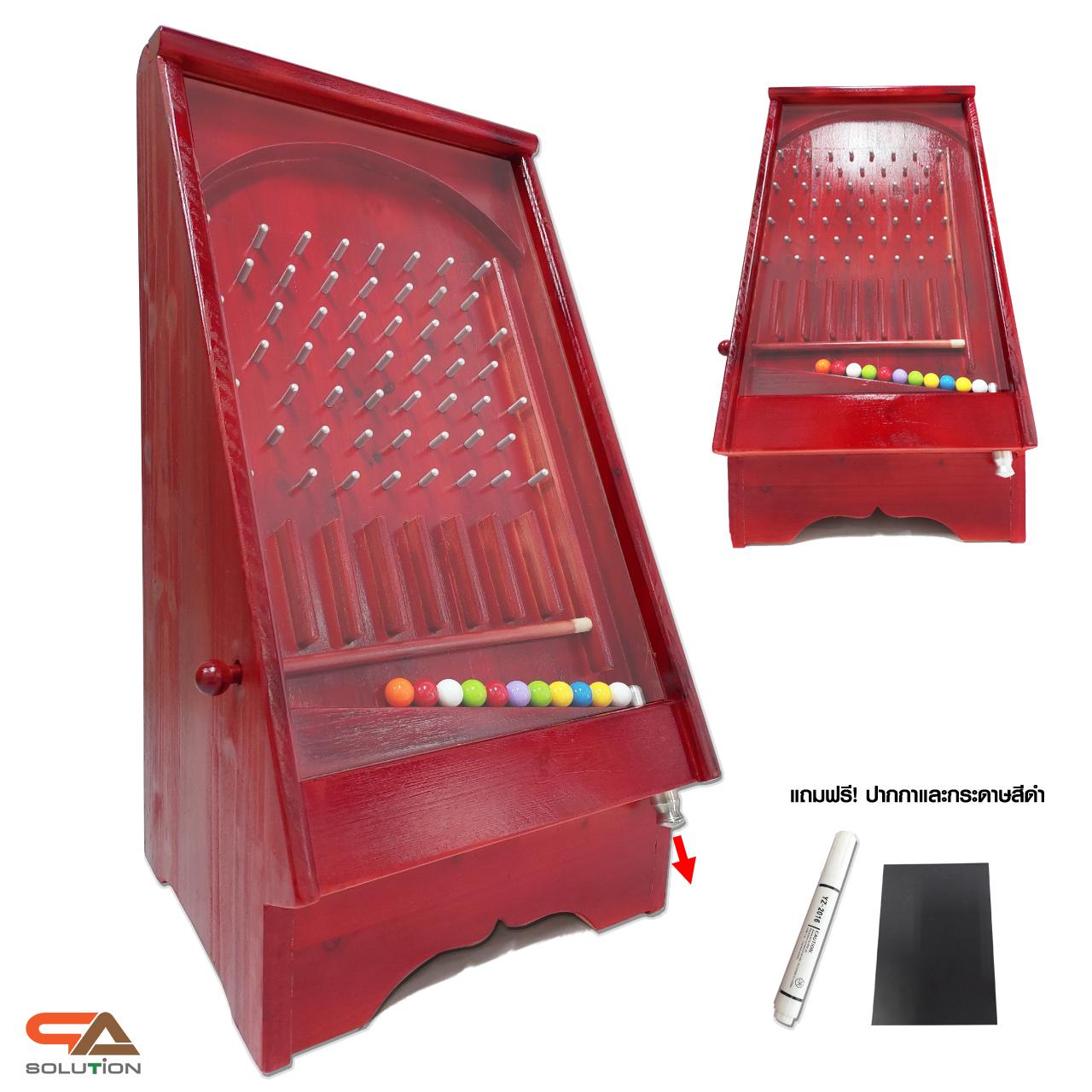 เกมส์พินบอลตั้งโต๊ะ PINBALL ขนาด (W)32 x (D)25 x (H)60 cm. วัสดุไม้จริงทำสีสีโอ๊คแดง พร้อมลูกพลาสติกคละสี 12 ลูก