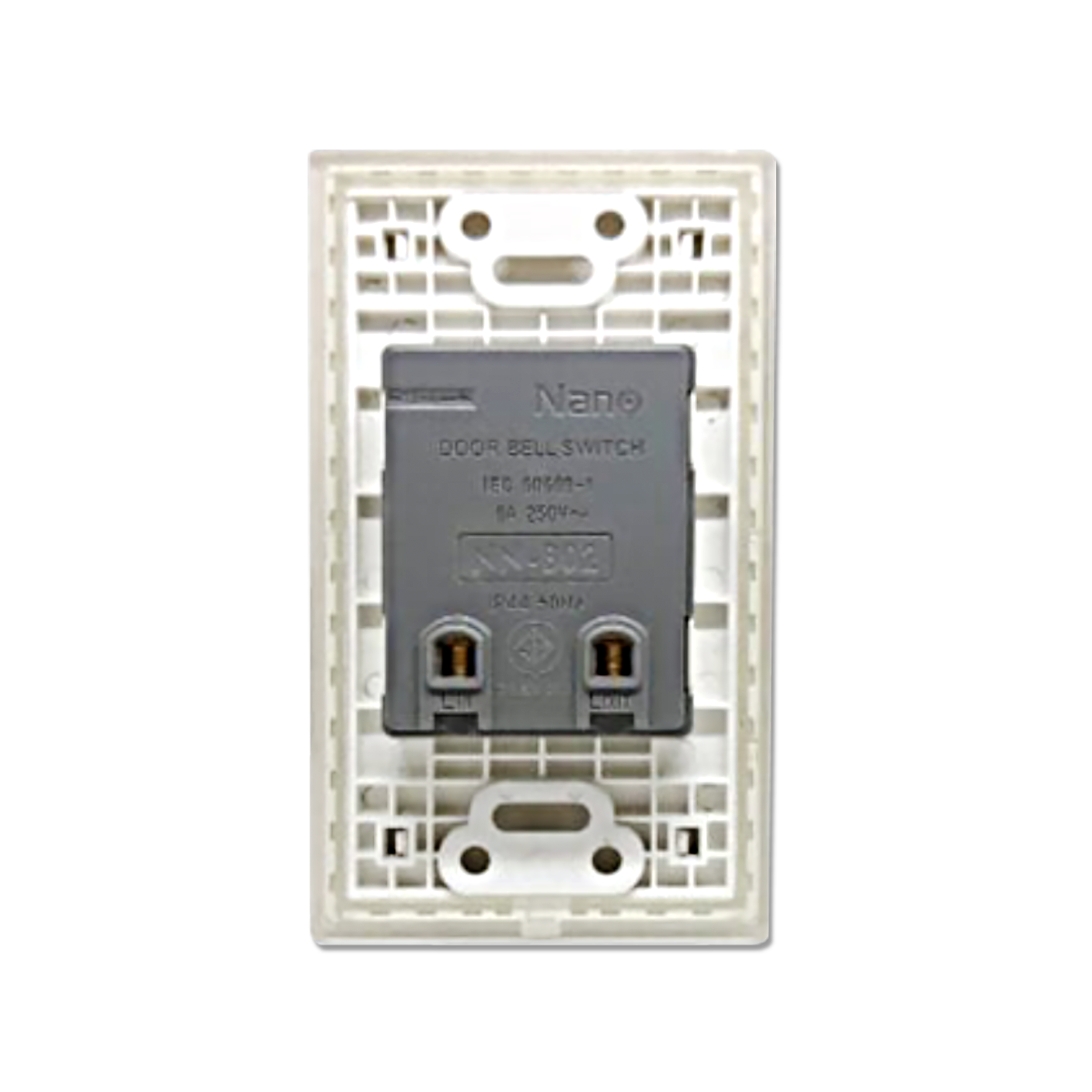 NANO สวิตช์กดกระดิ่ง ชนิดกันน้ำ IP44 พร้อมไฟสัญญาณ 6A 250V สีขาว รุ่น NN-B02W (100 ชิ้น/กล่อง)