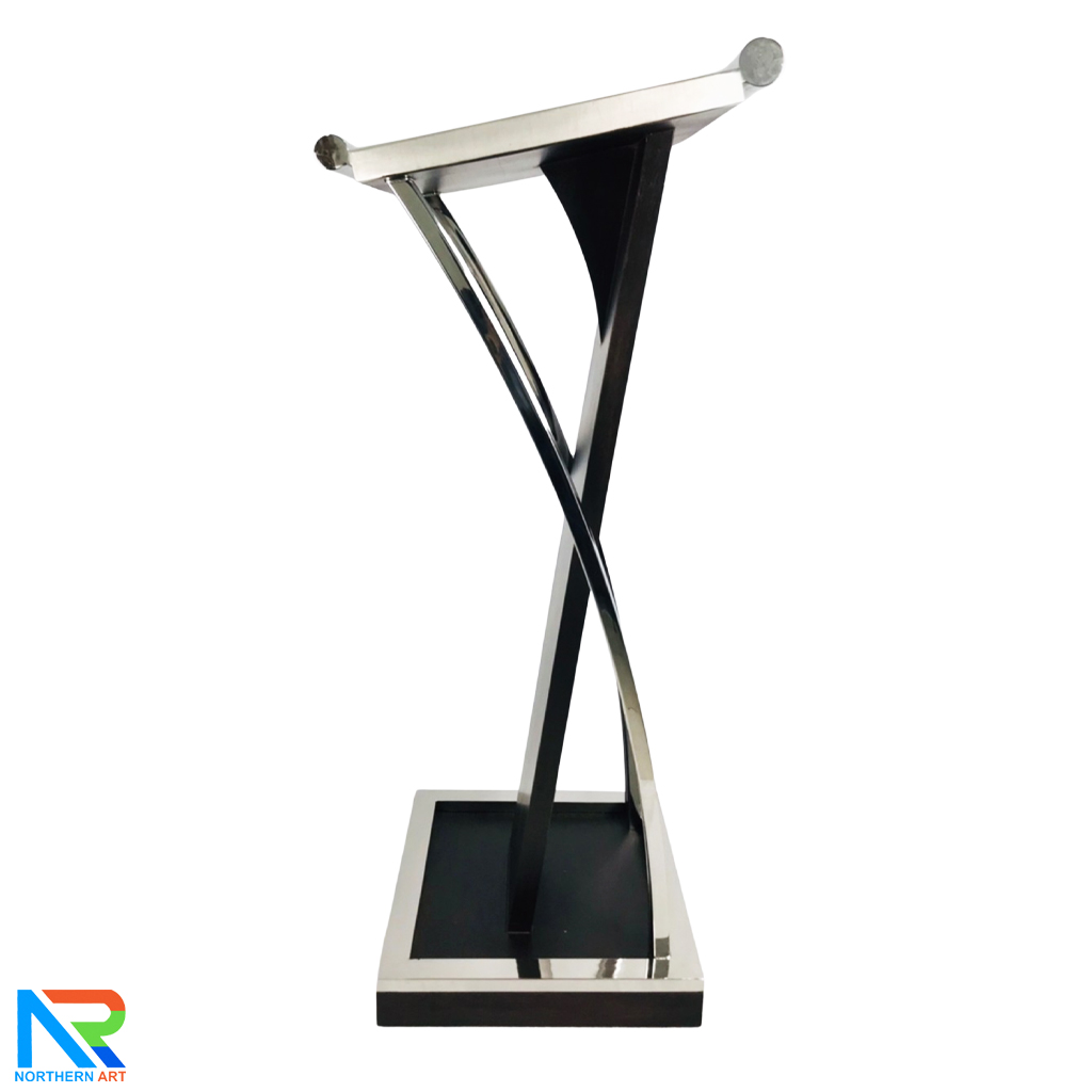 โพเดียมไม้จริง สีดำ PD-01 ขนาด (W) 48x (L) 51 (H) 120 cm Top หุ้มสแตนเลส เกรด 304 แข็งแรงทนทาน พร้อมจัดส่งทั่วไทย