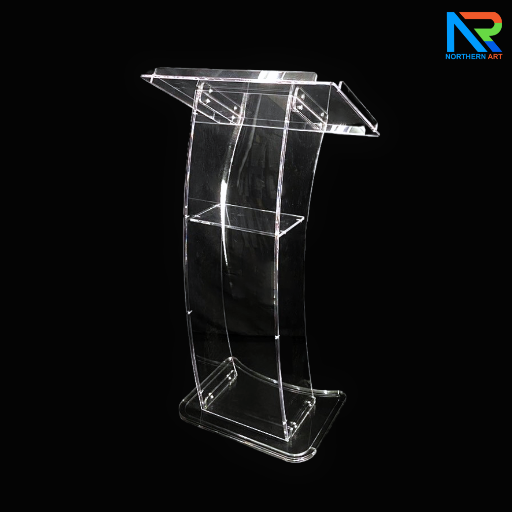 โพเดียม อะคริลิคใส ขนาด(W)60 x (L)45 x (H)108 cm. TOP เอียงพร้อมกันตก 4 ด้าน วัสดุอะคริลิคใส หนา 10 มม.