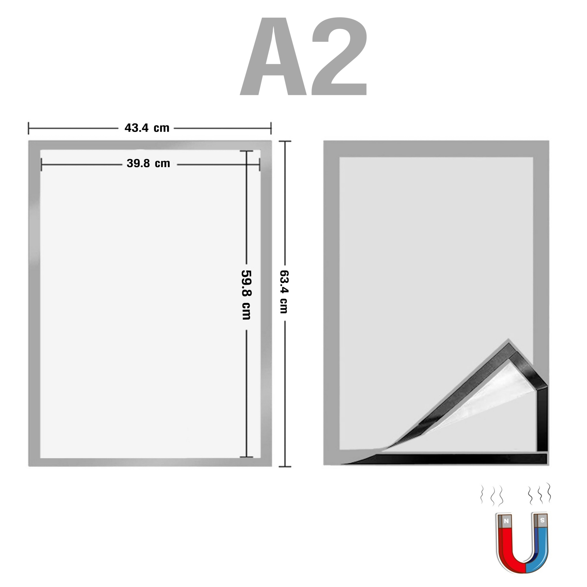 กรอบใส่ภาพ เฟรมใส่ภาพ พร้อมแถบแม่เหล็ก เปลี่ยนภาพง่าย ติดกระจกได้ ขนาด A4,A3 และA2