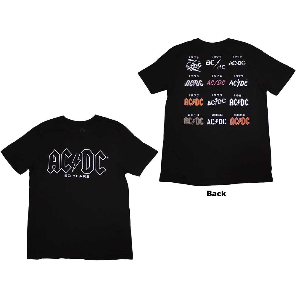 AC/DC Unisex T-Shirt: Logo History (Back Print) BLACK