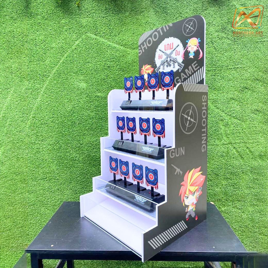 เช่าเกมส์ยิงเป้านิ่ง ตั้งโต๊ะ ขนาด (W)40 x (D)40 x (H)90 cm. พร้อมเป้านิ่ง 4 แผ่น 3 ชุด และปืนกระสุนโฟม 1 กระบอก