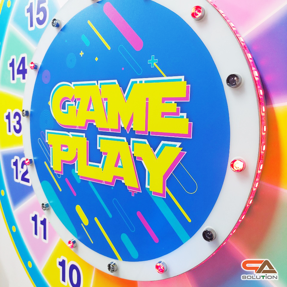 เช่าเกมส์วงล้อ LED ตั้งพื้น รุ่นA ระบบสัมผัส พร้อมไฟกระพริบเปลี่ยนสีได้ ขนาดวงล้อ 80 ซม.สูง 170 ซม. สามารถเปิดเพลง-สปอร์ตโฆษณาได้ มีลำโพงในตัว