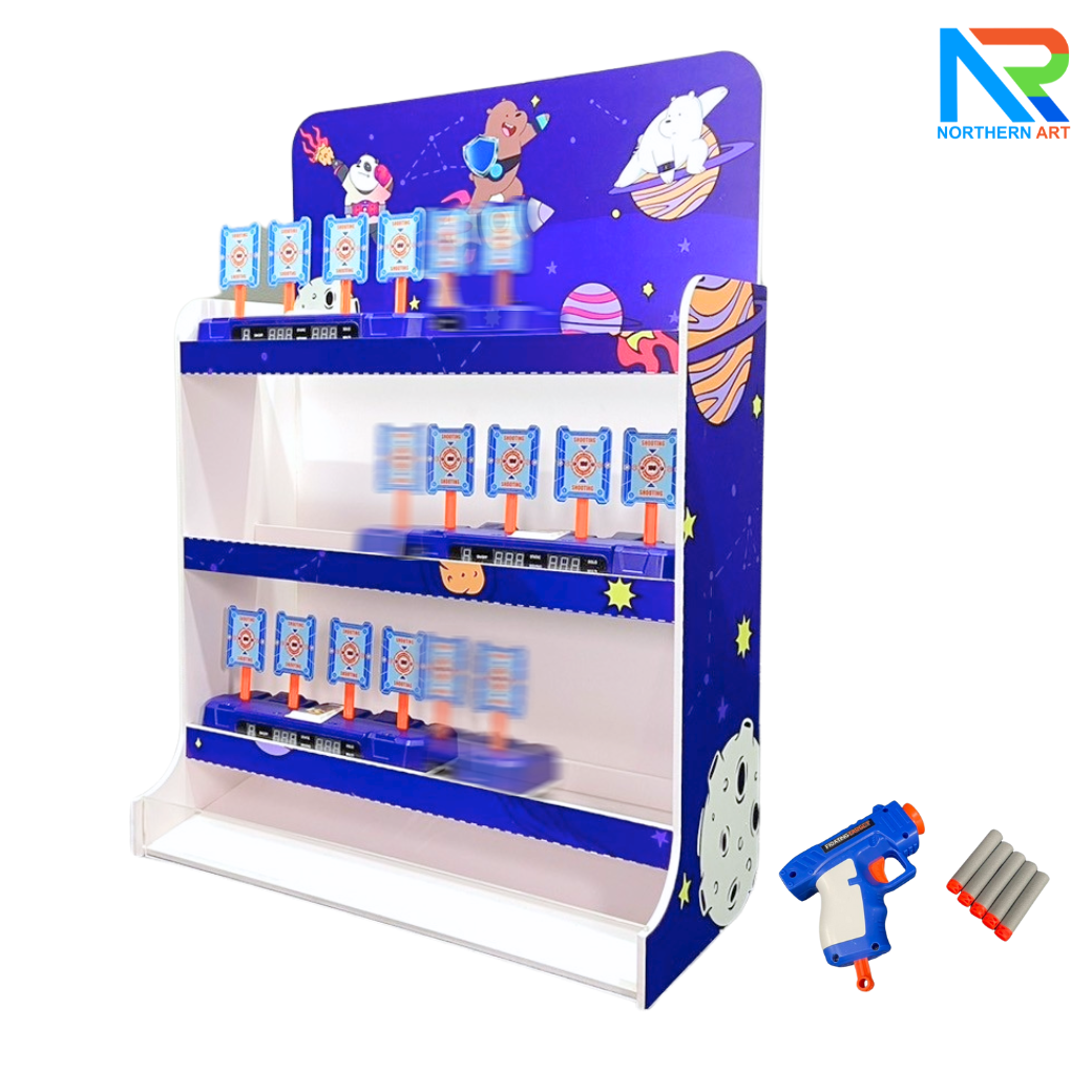 เกมส์ยิงเป้าตั้งโต๊ะ ขนาด (W)65 x (D)30 x (H)92 cm. พร้อมเป้าเคลื่อนที่ 4 แผ่น 3 ชุด และปืนกระสุนโฟม 1 กระบอก