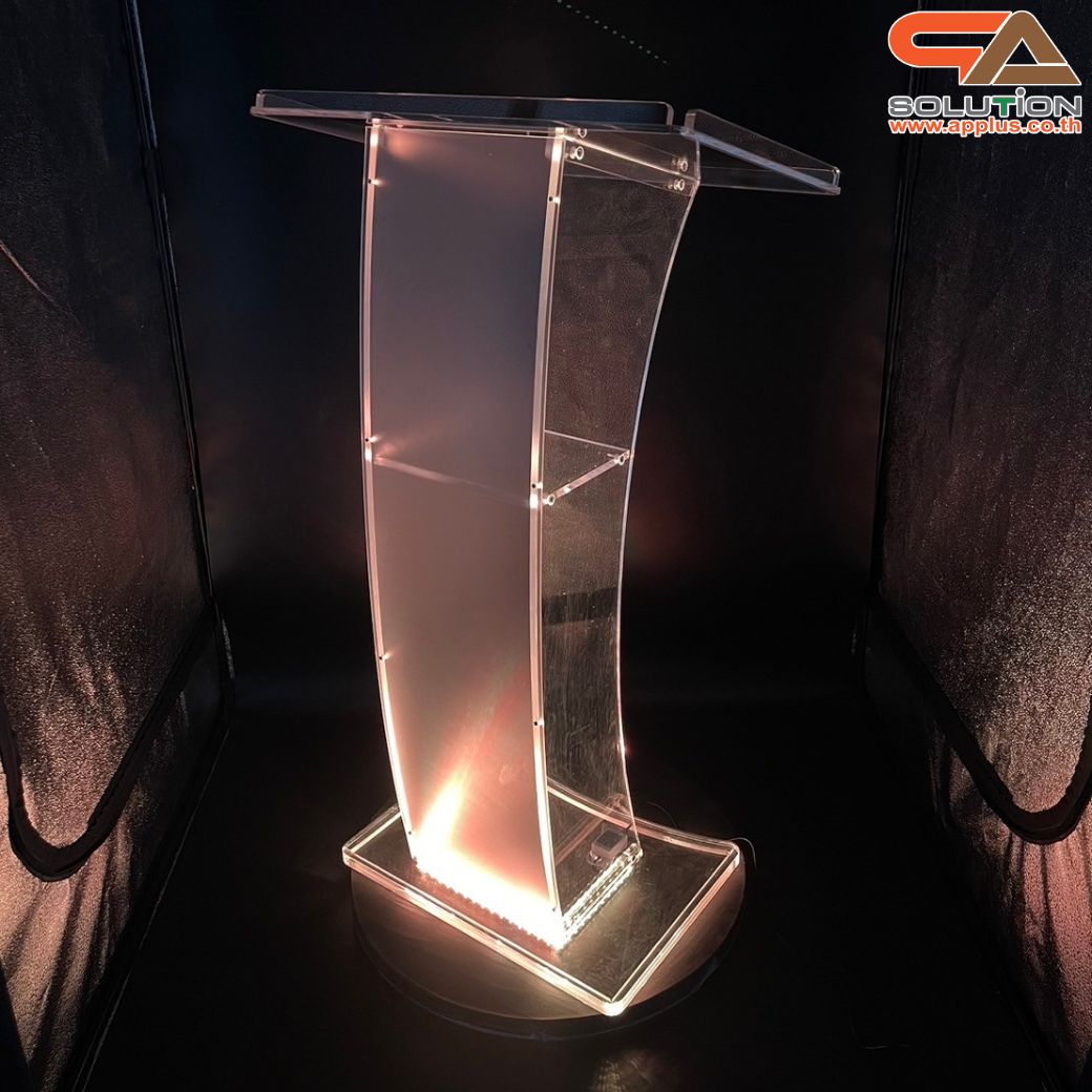 เช่าโพเดียมอะคริลิค LED-02 ขนาด (W) 60 x (L) 40 x (H) 108 cm. เรืองแสงLED เปลี่ยนสีได้ พร้อมรีโมท พร้อมบริการรับ-ส่ง กทมฯและปริมณฑล