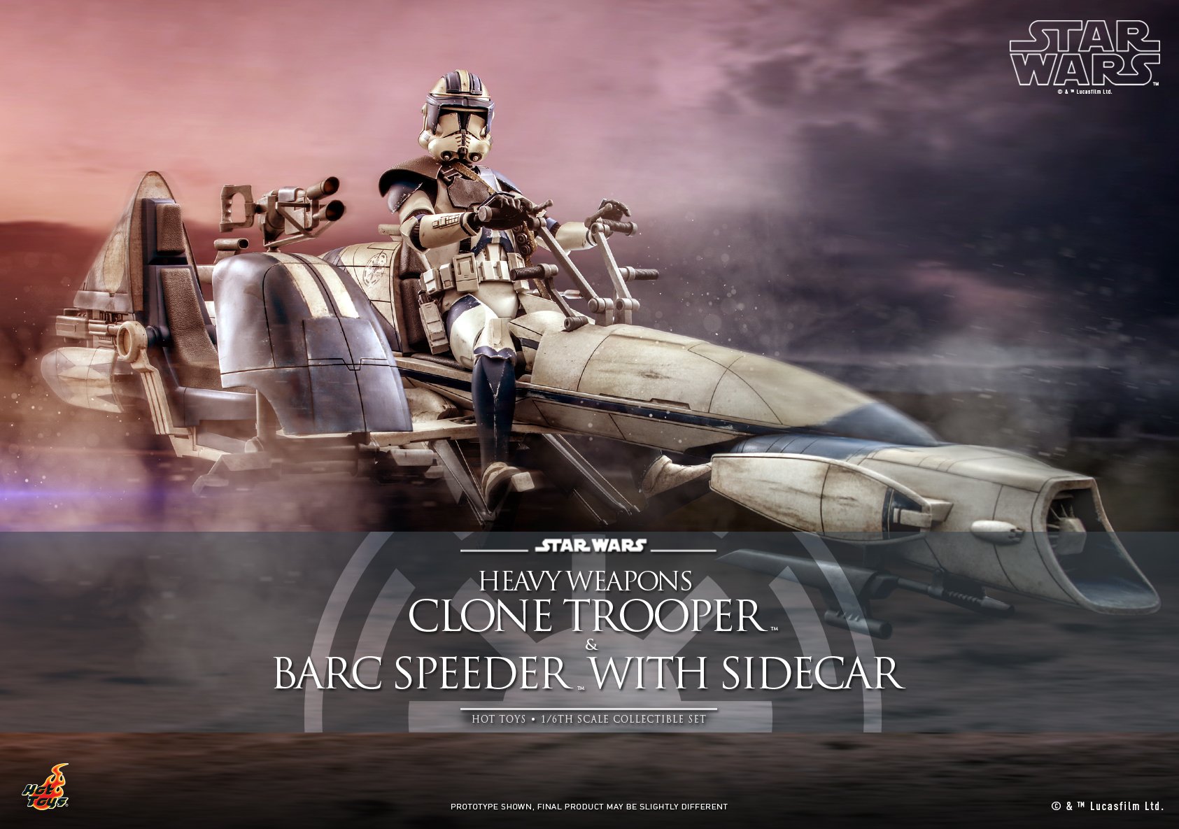 Hot Toys TMS077 1/6 Star Wars: The Clone Wars™ - Heavy Weapons Clone Trooper™ and BARC Speeder™ with Sidecar™
