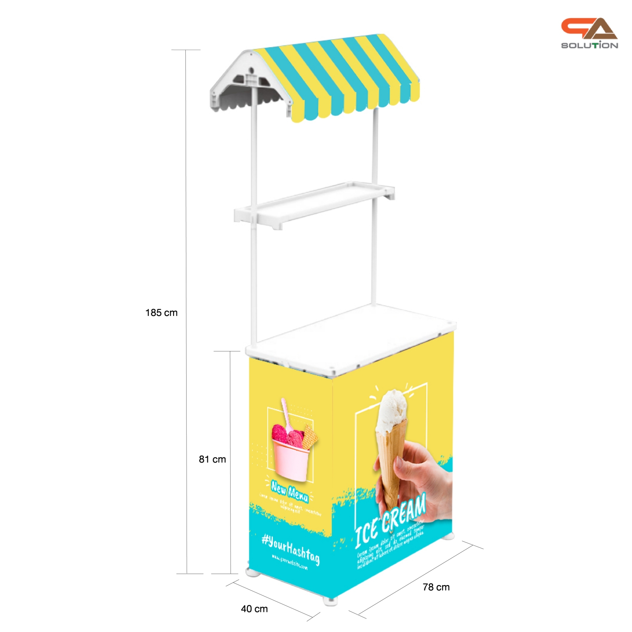 โต๊ะชงชิม บูธชงชิม รุ่นมีหลังคา ขนาด (W)78 x (D)40 x (H)185 cm.พร้อมชั้นวางของ หลังคา ถอดประกอบได้ พร้อมกระเป๋า 1 ใบ