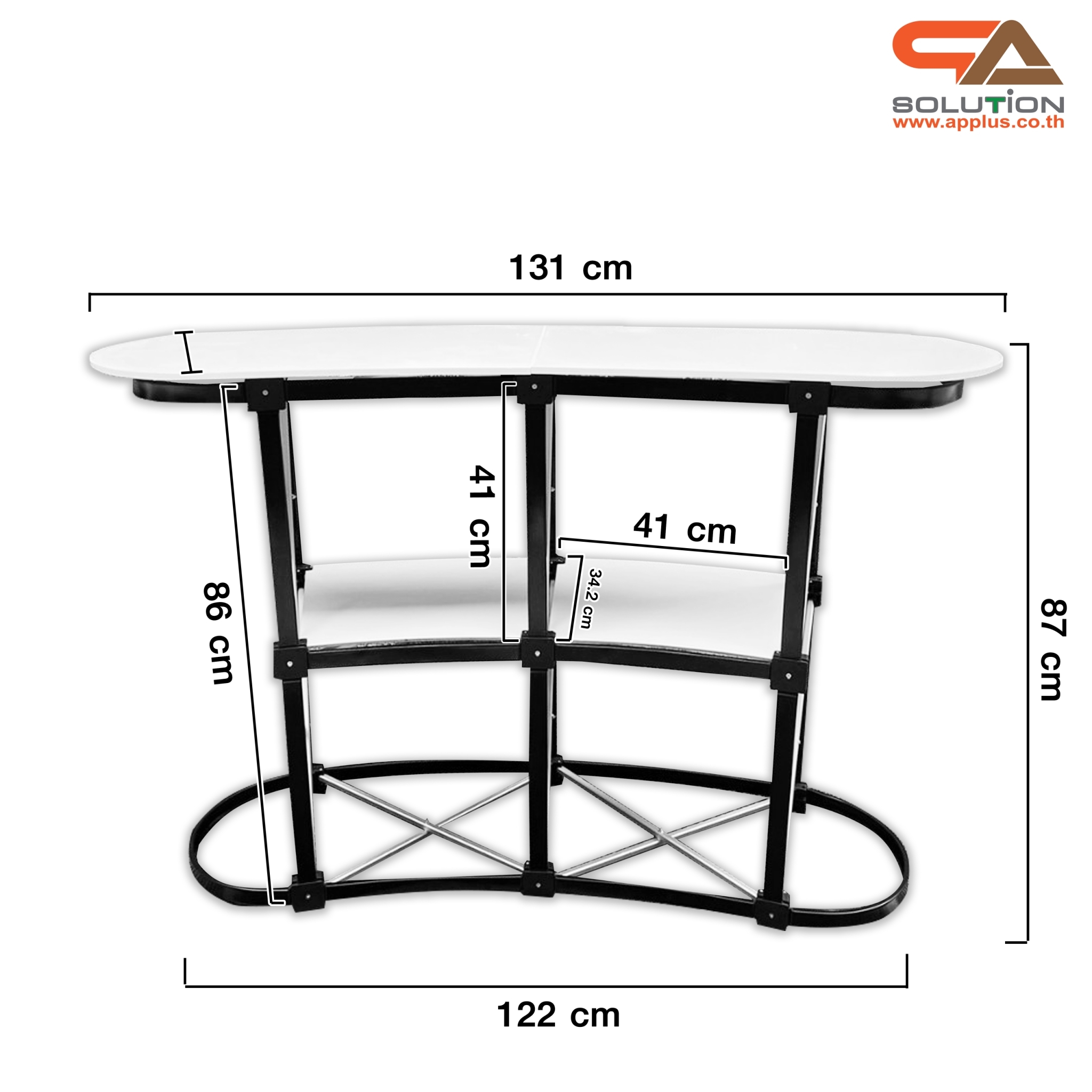 เคาน์เตอร์ออกบูธ รุ่นโค้ง TOPสีขาว มีชั้นวาง ขนาด (W)131 x (D)39 x (H) 87 cm.โครงอะลูมิเนียม พับเก็บได้ เคลื่อนย้ายสะดวก