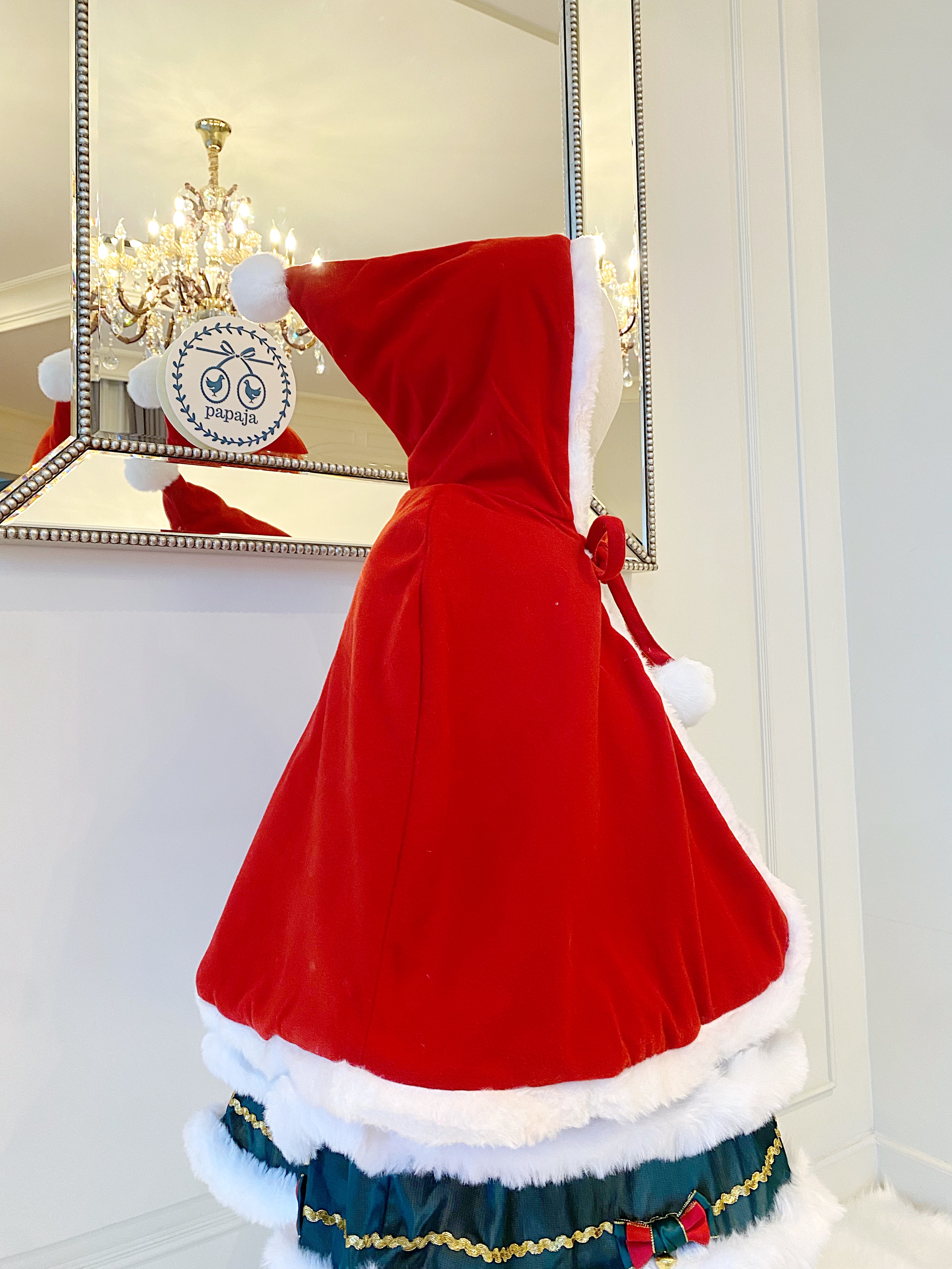 เสื้อคลุมคริสต์มาสมีฮู้ด X'Mas สีแดง ด้านในบุผ้าฟรีซใส่กันหนาวได้ งานพรีเมี่ยม (เฉพาะเสื้อคลุม)