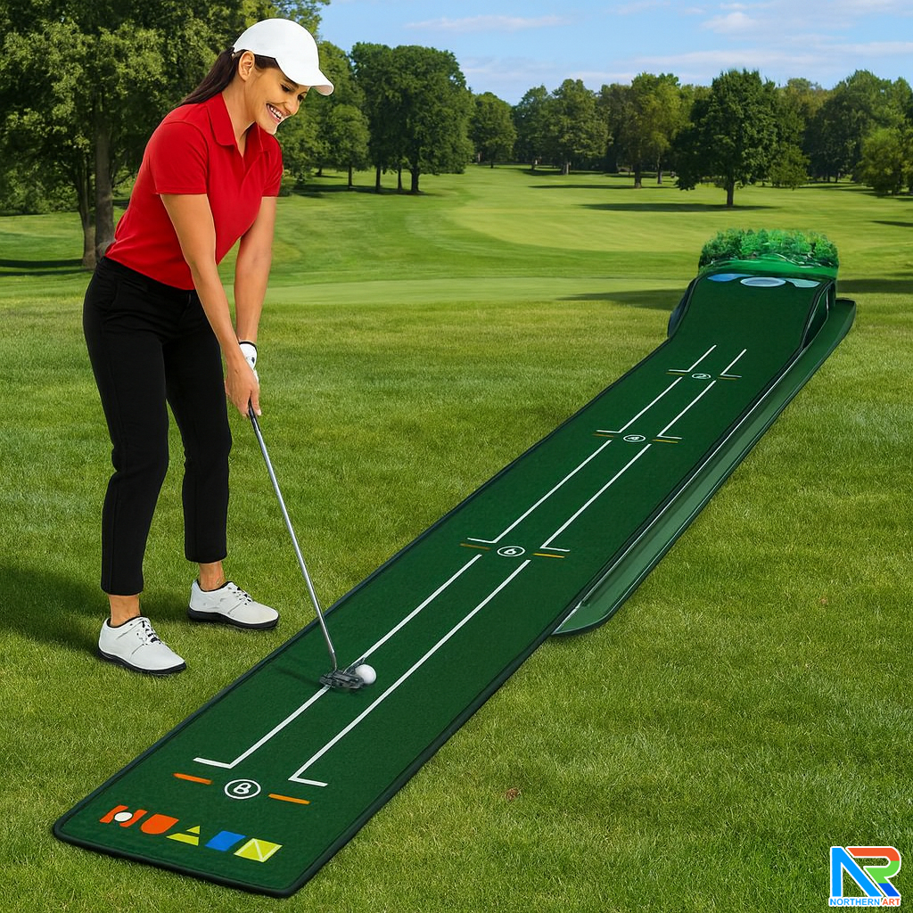 เกมส์กอล์ฟ ขนาด (W)30 x (L)284 x (H)10 cm. พร้อมไม้พัตเตอร์ปรับระดับได้ 1 อัน และลูกกอล์ฟโฟม 10 ลูก