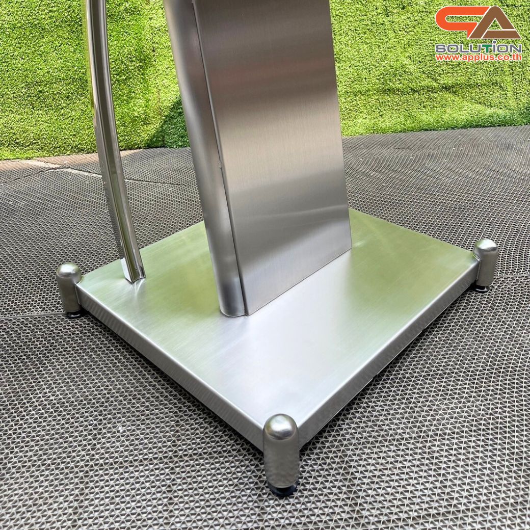 โพเดียมสแตนเลส แฮร์ไลน์ ST-01 ขนาด TOP (W)57 x (L)49 สูง (H)116 ซม. ตกแต่งสแตนเลสโค้งด้านข้าง เกรด304 แข็งแรงทนทาน
