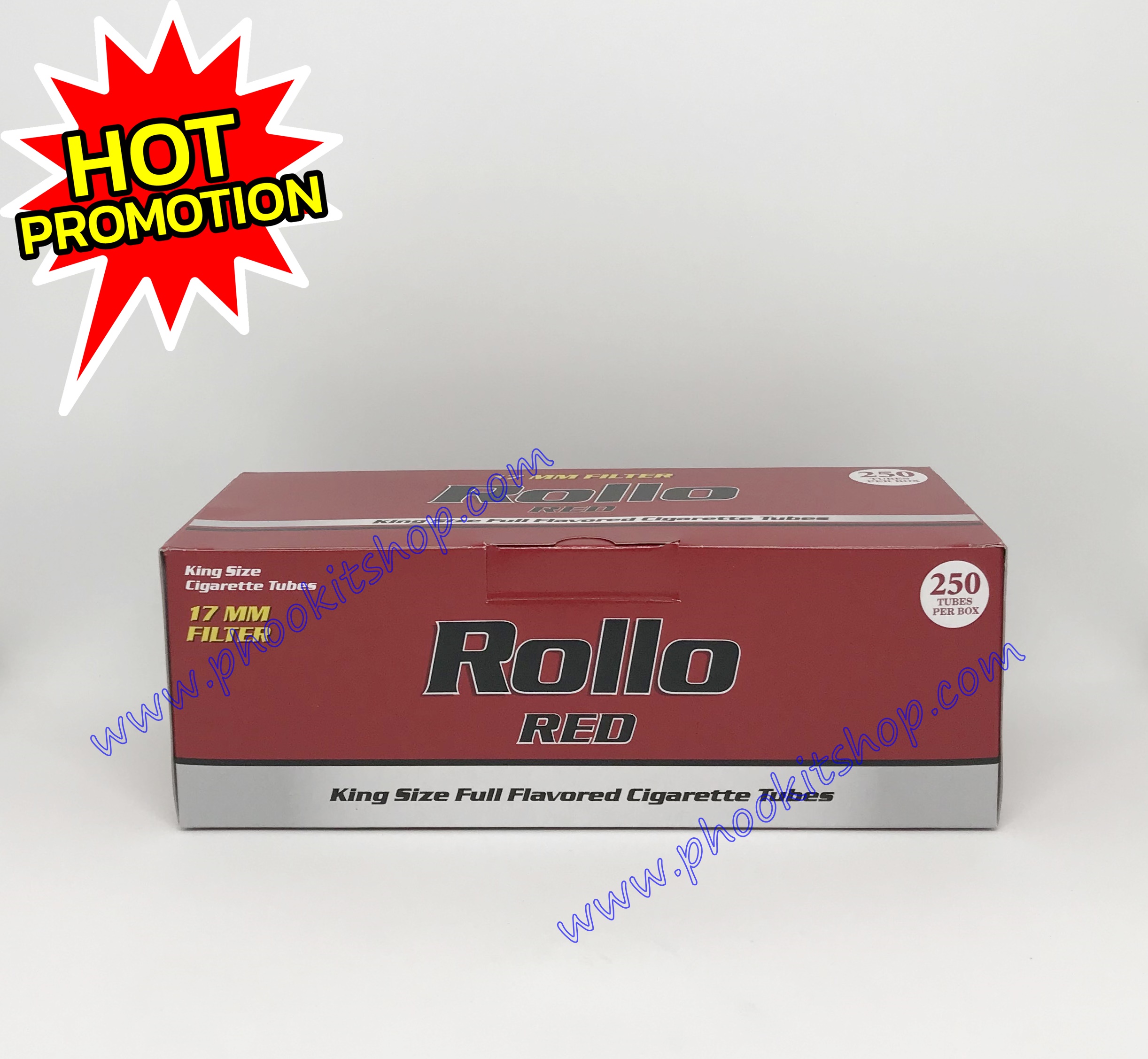 ชุดสุดคุ้ม ก้นกรองเปล่าบุหรี่ มวนเปล่าบุหรี่ สูตรมวนร้อน Rollo RED 17 MM FILTER จำนวน 250 มวน+เครื่องอัดบุหรี่คละสี 1 เครื่อง ราคาพิเศษ สำเนา
