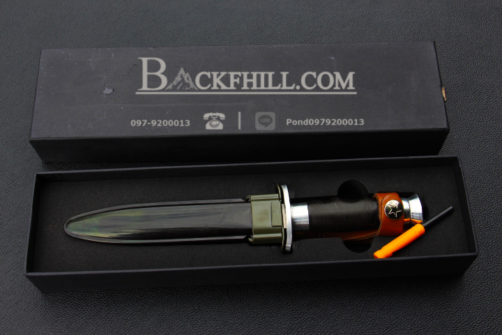 มีดพกทหารรุ่นเก่า ดาบติดปลายกระบอกลำกล้อง ขนาด 11 นิ้ว งานประณีตเก่าเก็บ AAA พร้อมซองแข็งอย่างดี